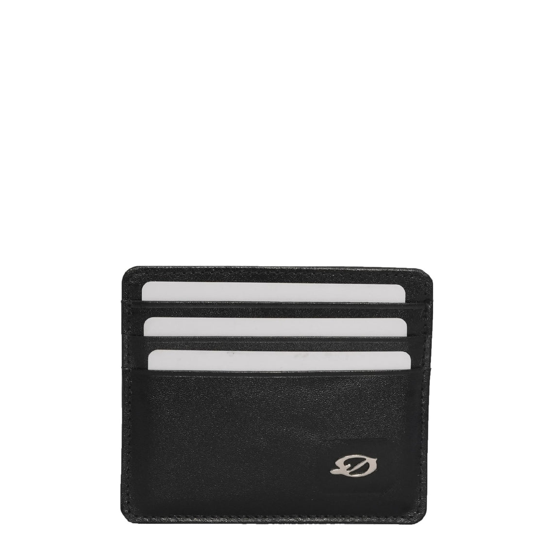 Black leather card holder front view