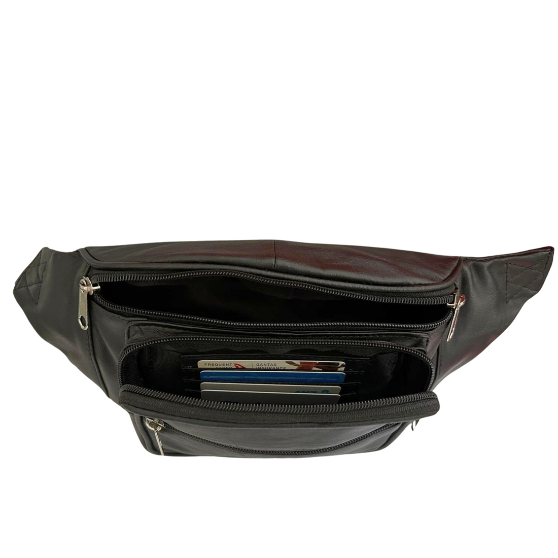 Black Sheepskin Leather Bumbag Front View