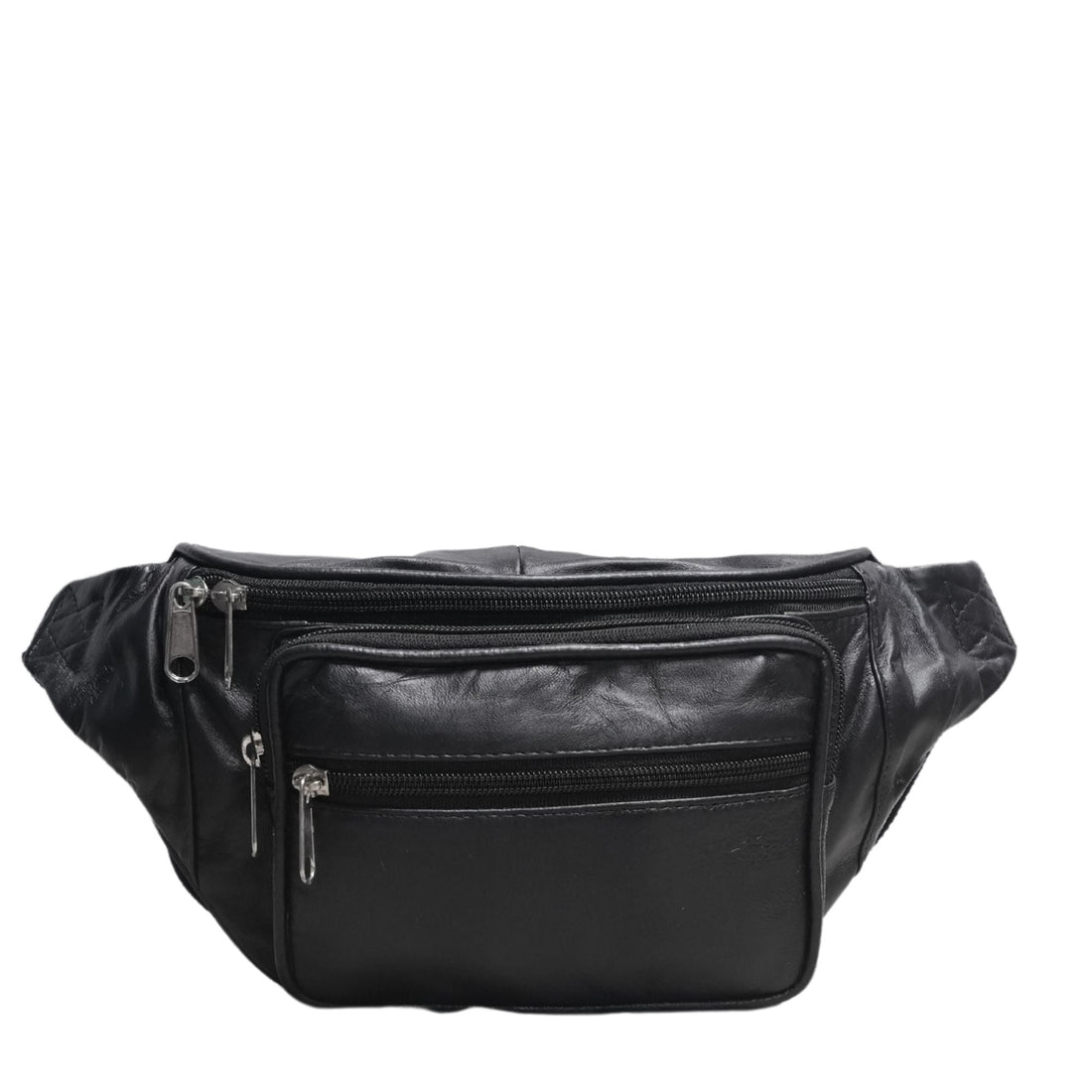 Black Sheepskin Leather Bumbag Front View