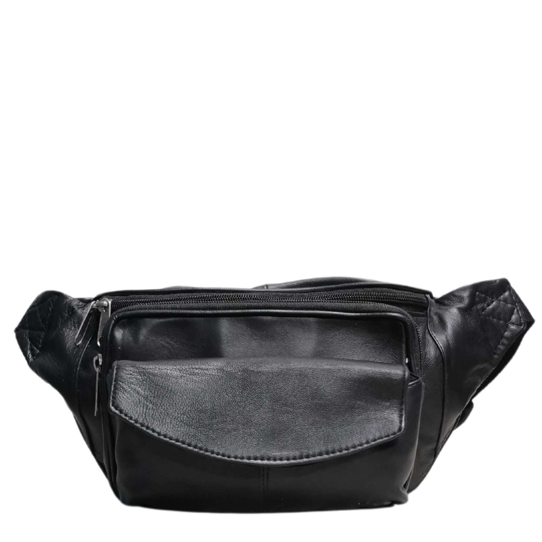 Black Leather Bumbag Front View