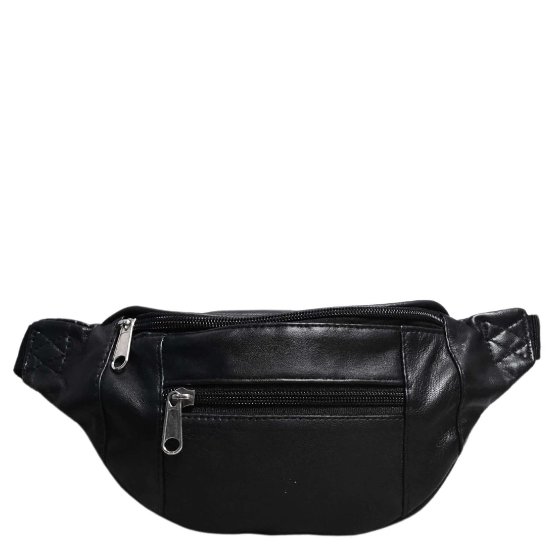 Black Sheepskin Leather Bumbag Front View