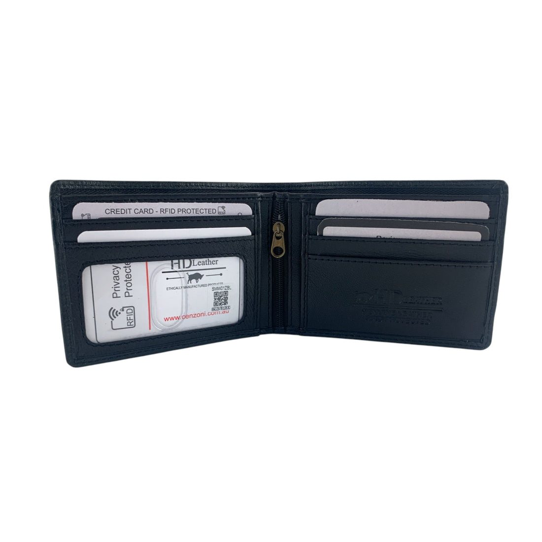 Black men's wallet open view with card slots