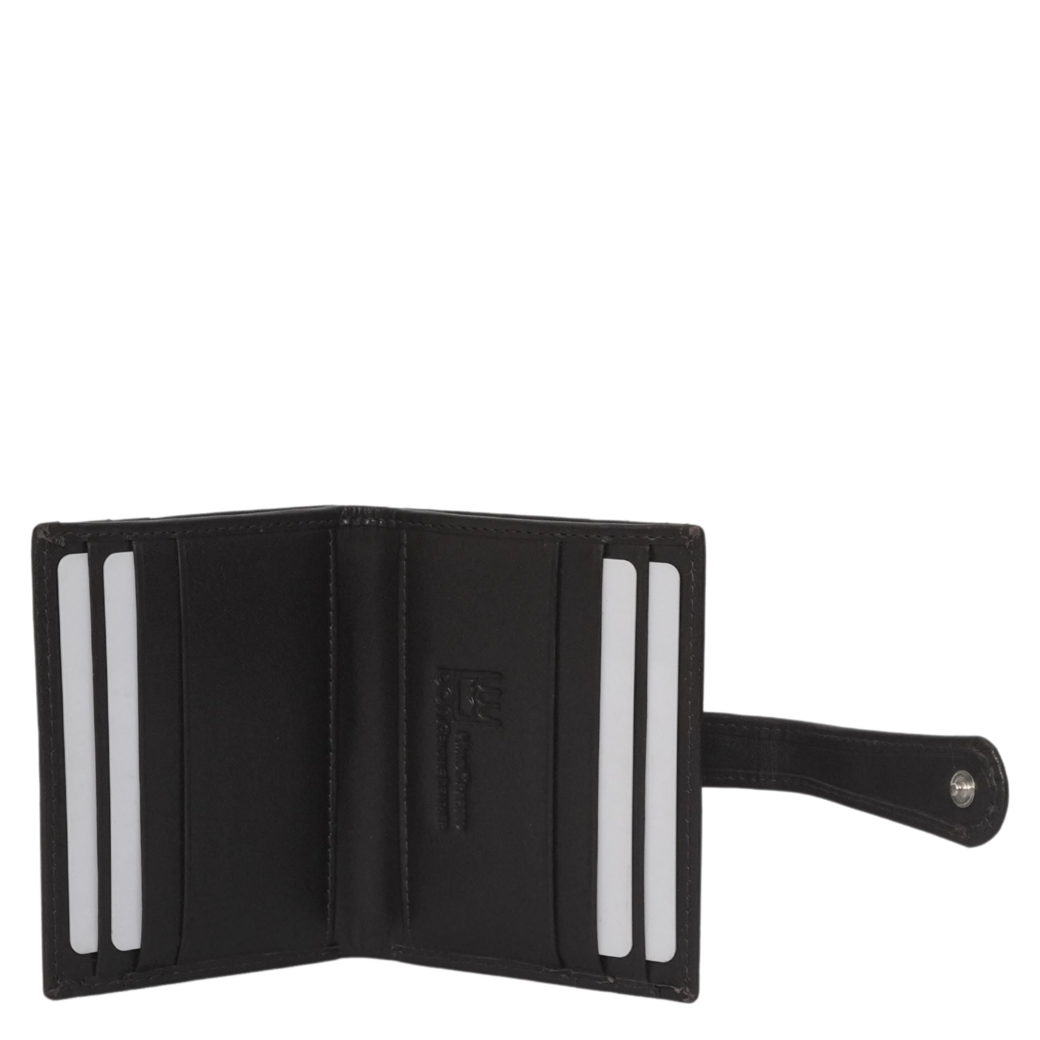 Black leather card wallet open view