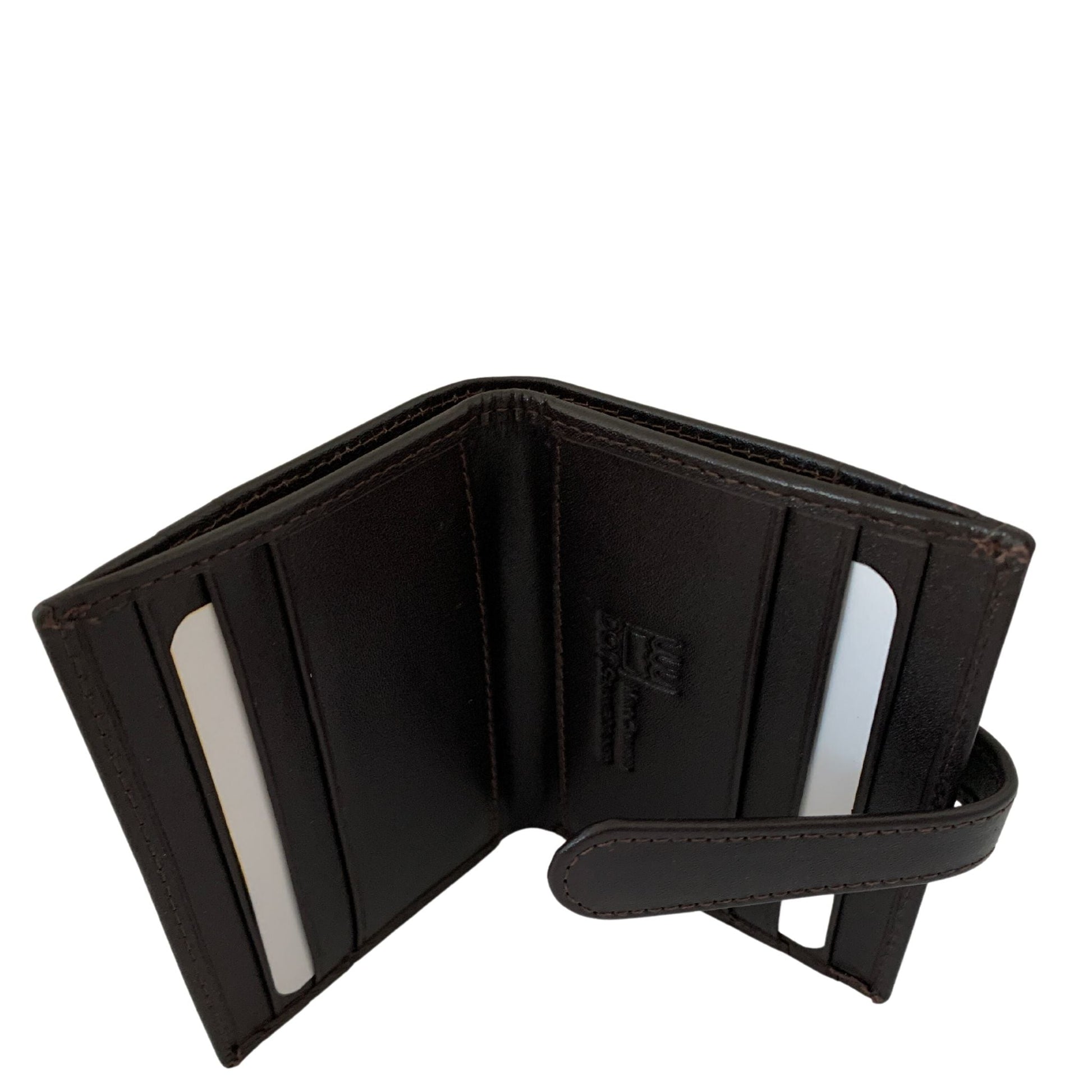 Brown leather card wallet open view