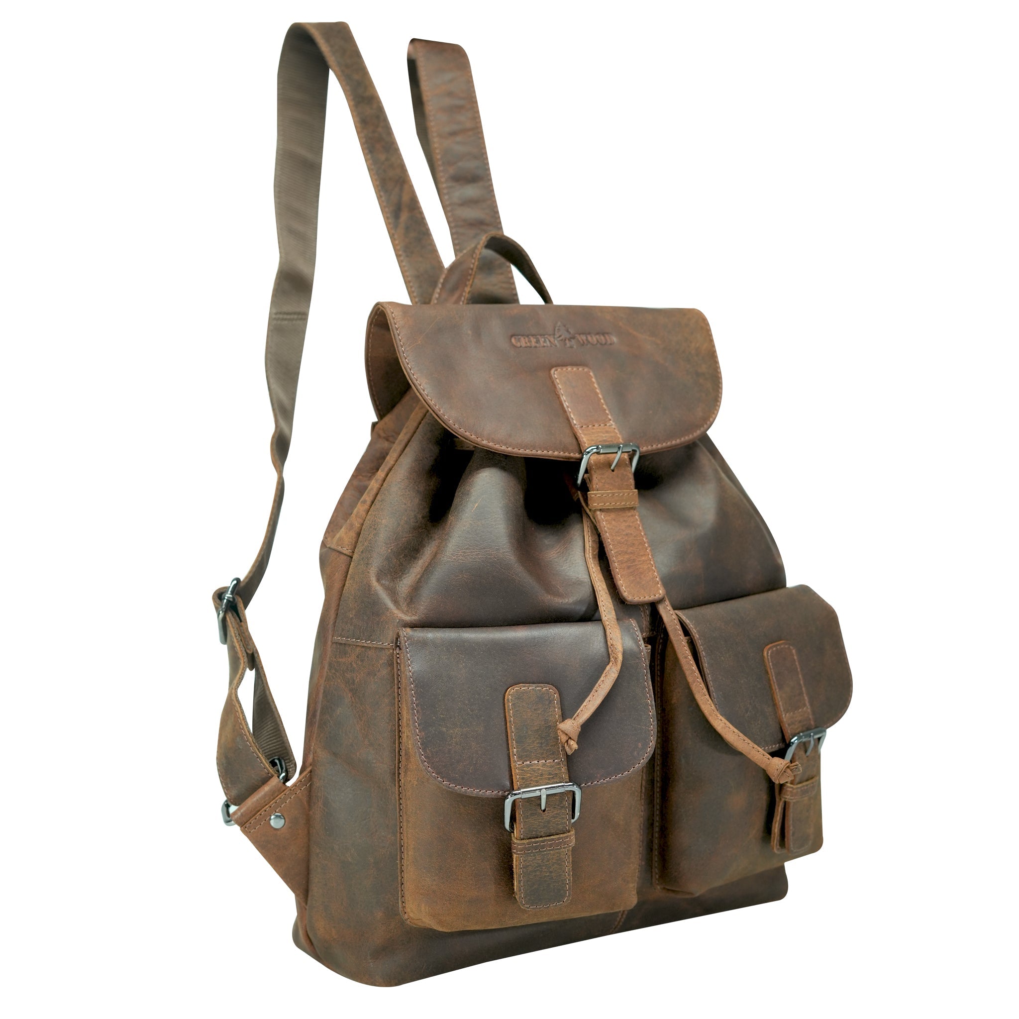 Side view of sandal leather backpack