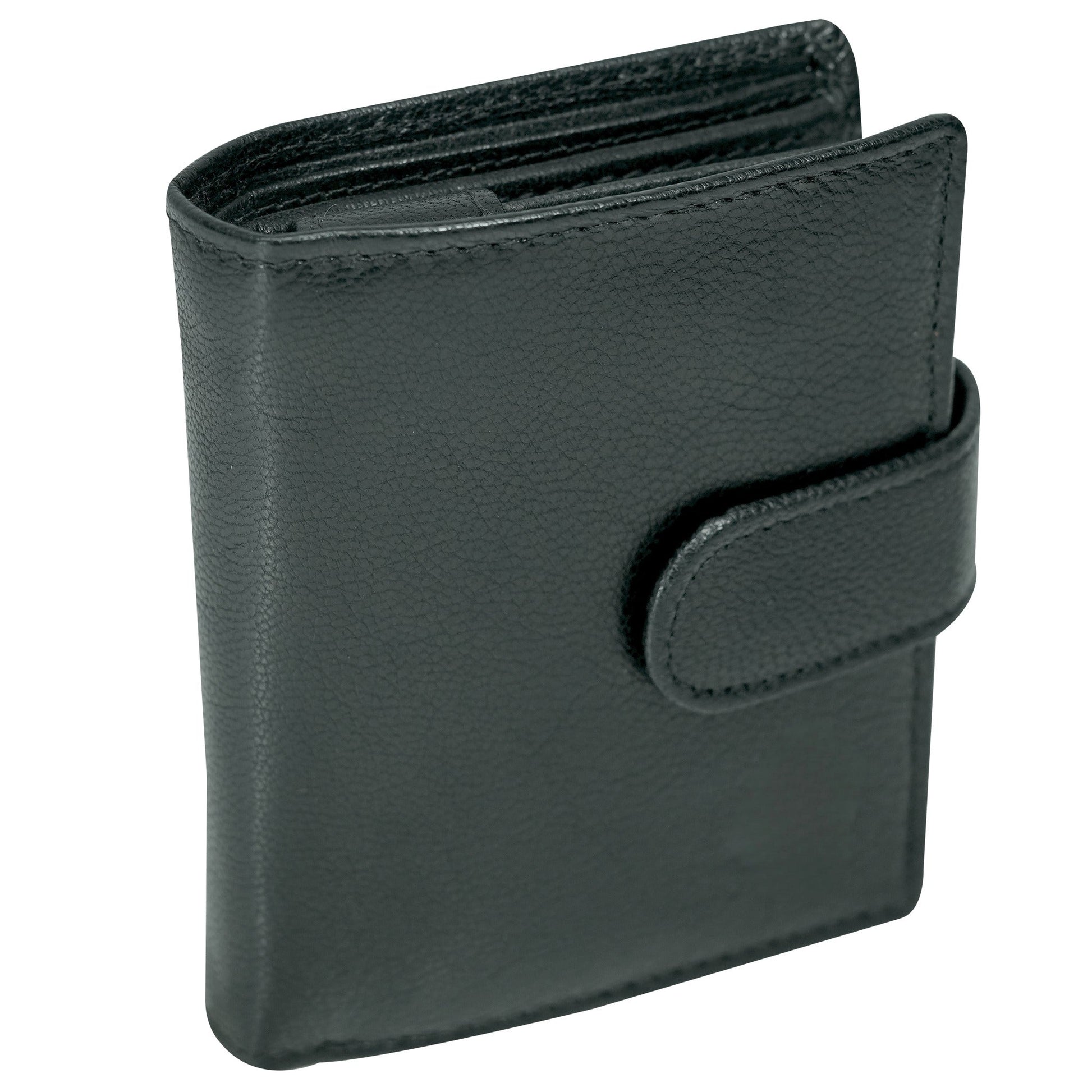 Black leather wallet  side view on a white background
