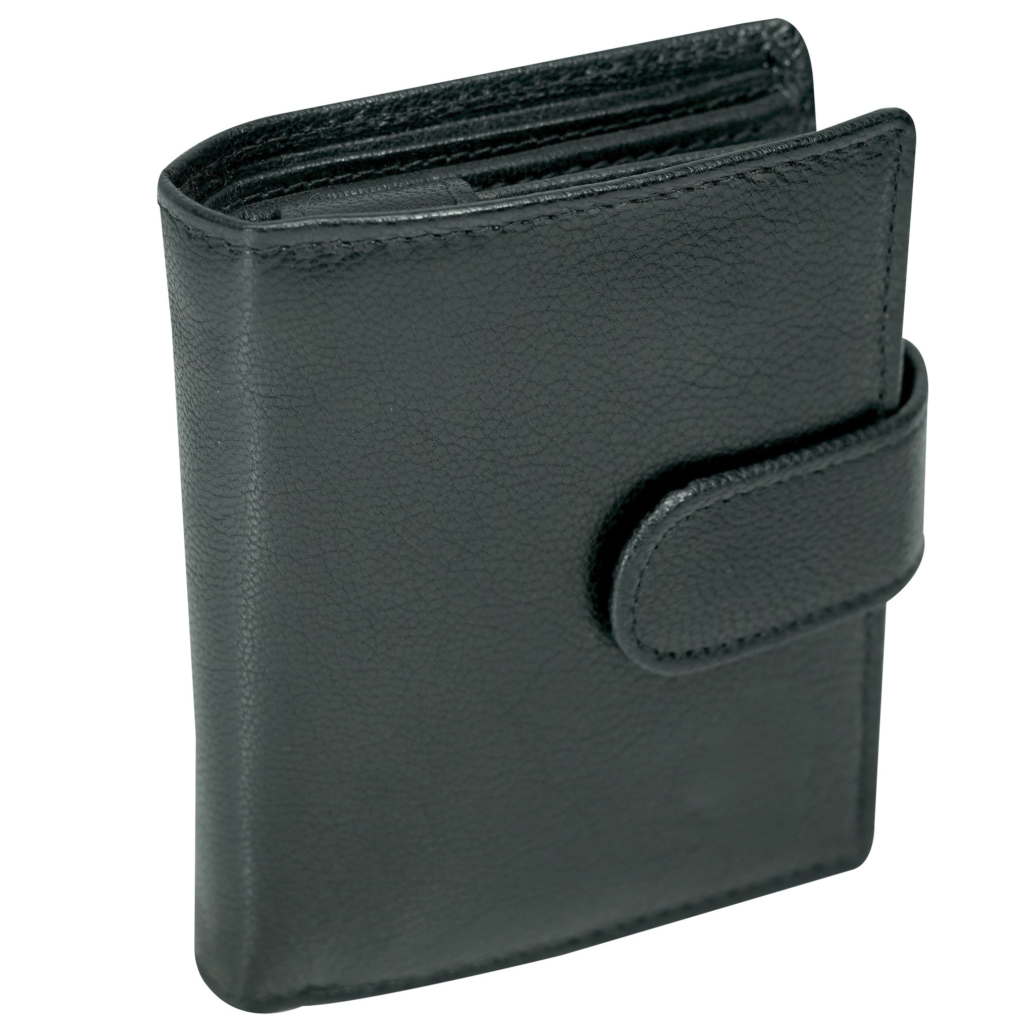 Black leather wallet  side view on a white background