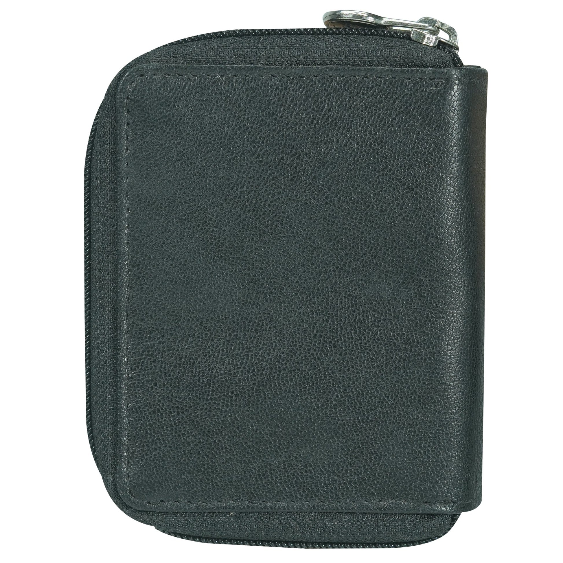 Black leather zippered  wallet - back view on a white background
