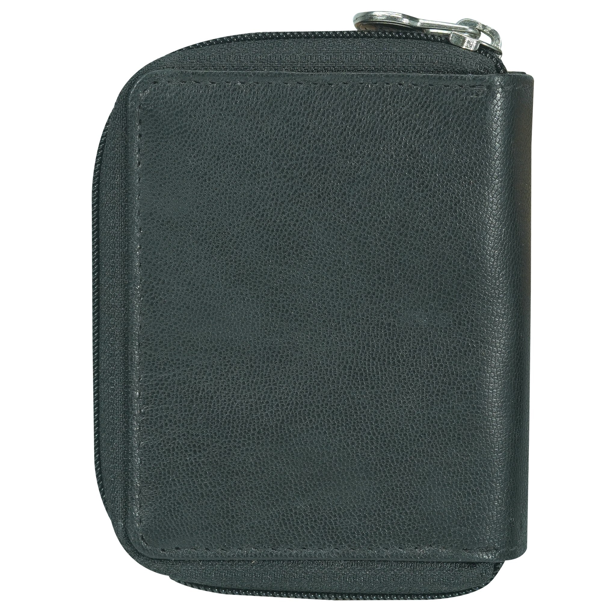 Black leather zippered  wallet - back view on a white background