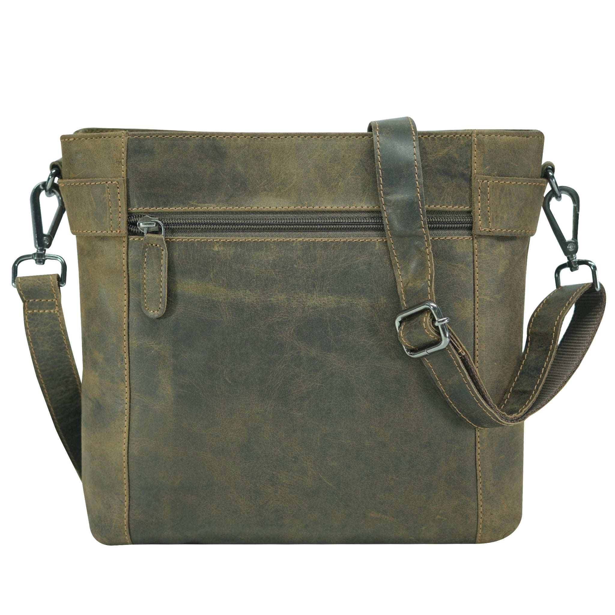Khaki leather crossbody bag back view