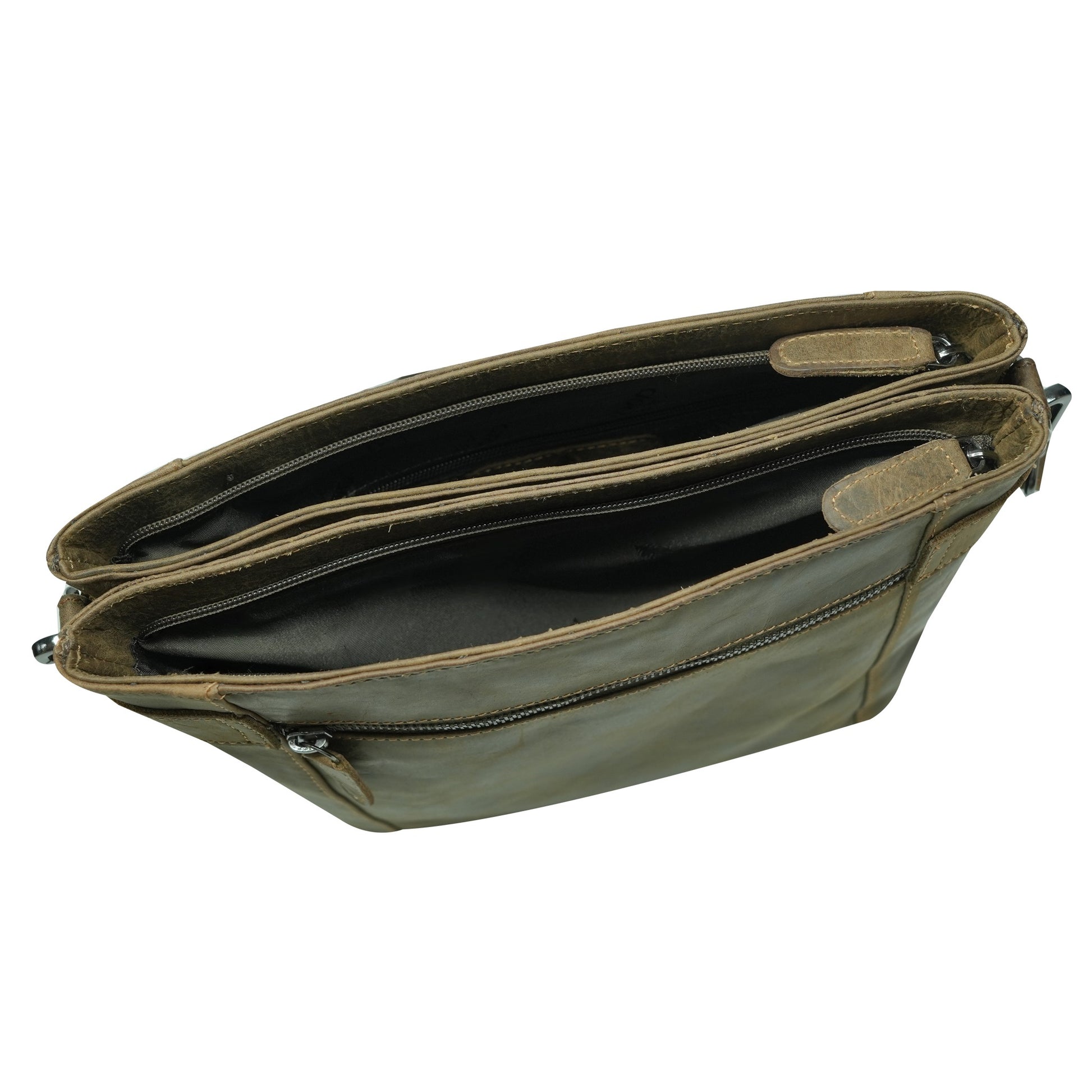 Khaki open leather bag 