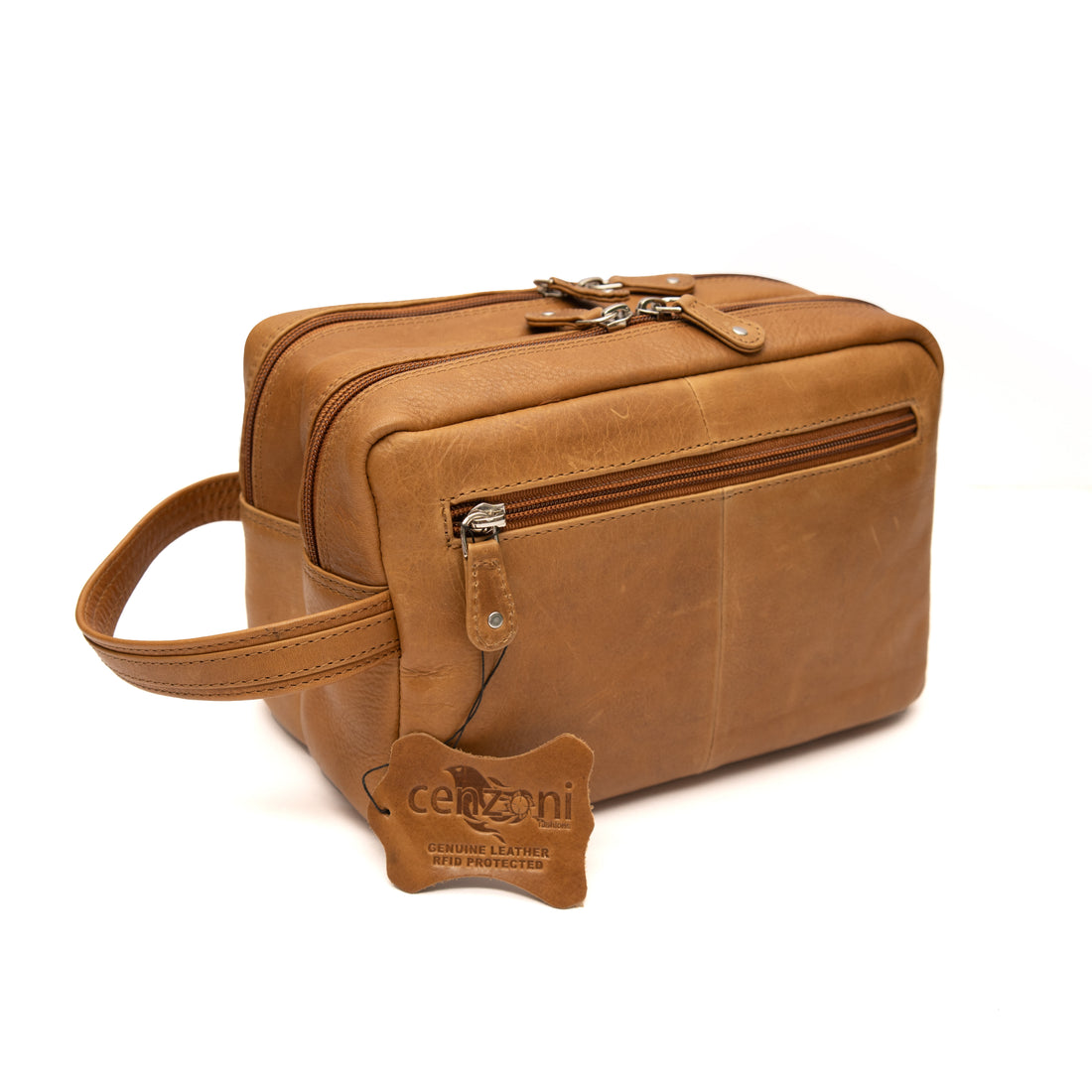 Tan leather toiletry bag 