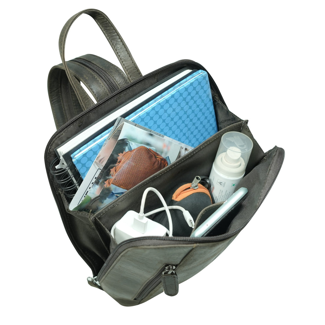 Brown leather backpack  front view