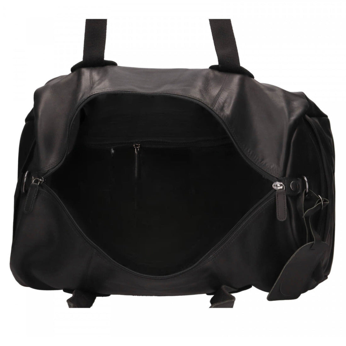 Black duffel bag front view