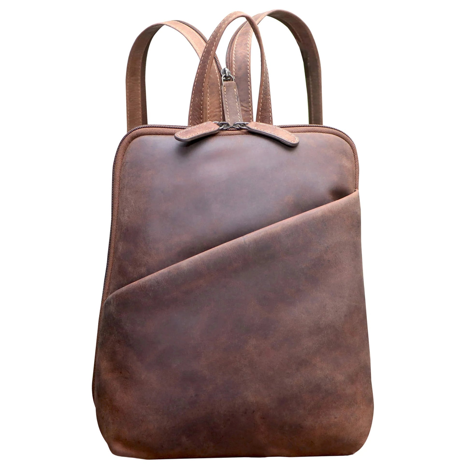 Kahki leather backpack on a white background