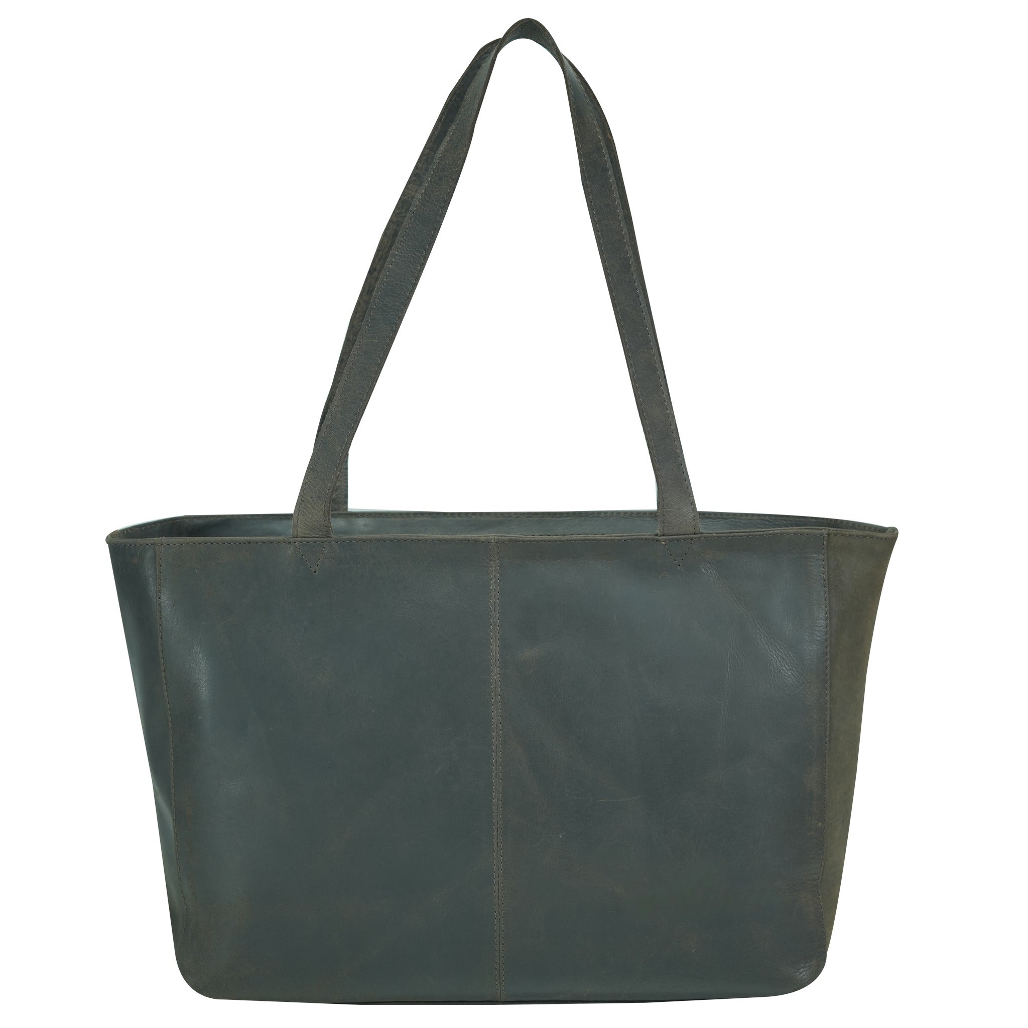 Brown leather tote bag on a white background
