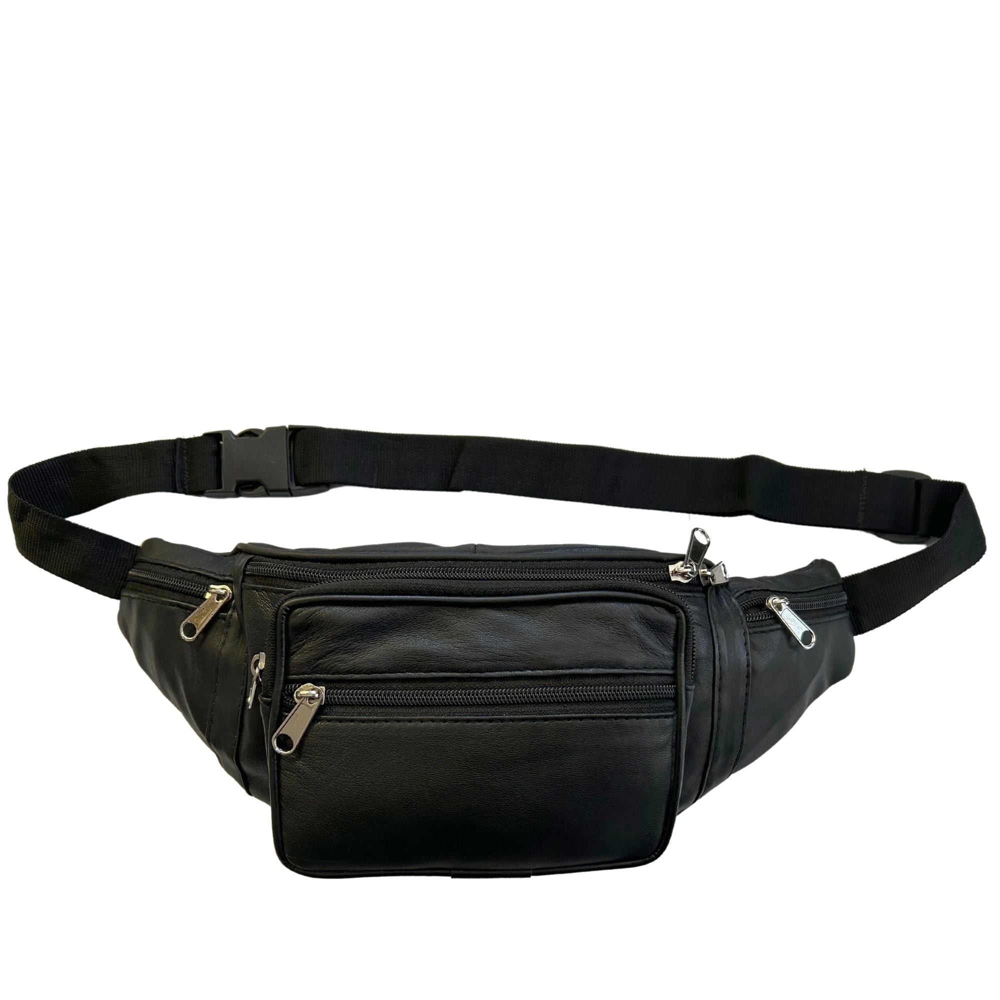  BB011 Black Bumbag Front View with Strap