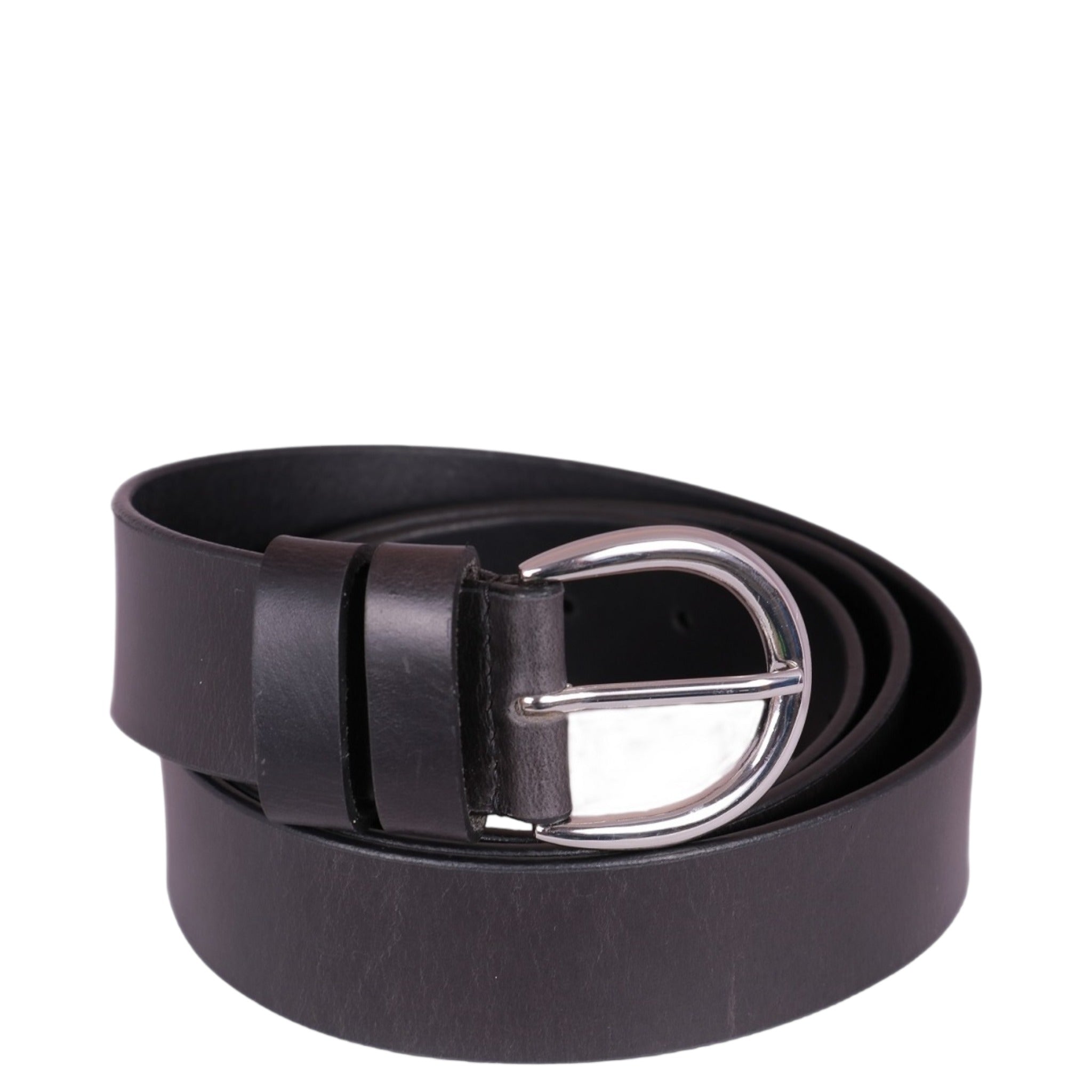 Black Double Loop Leather Belt. 38mm width.