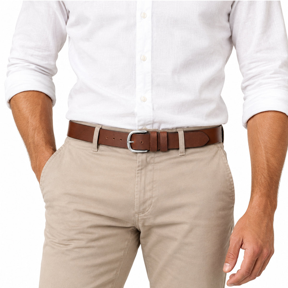 Classic Leather Belt Stitched Double Keeper 38mm - BOP1.75L(N)