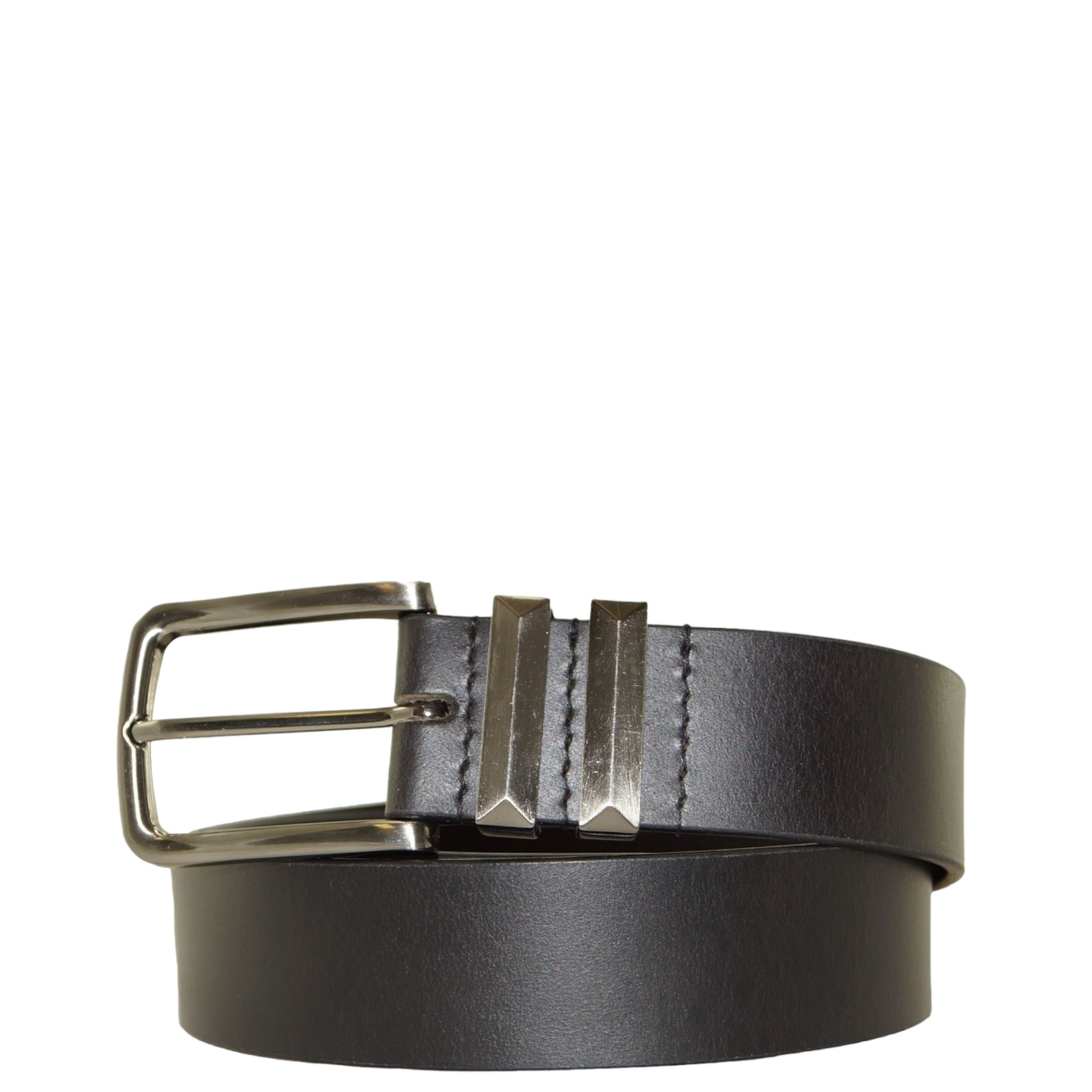 Black Double Metal Loop leather Belt 44mm width