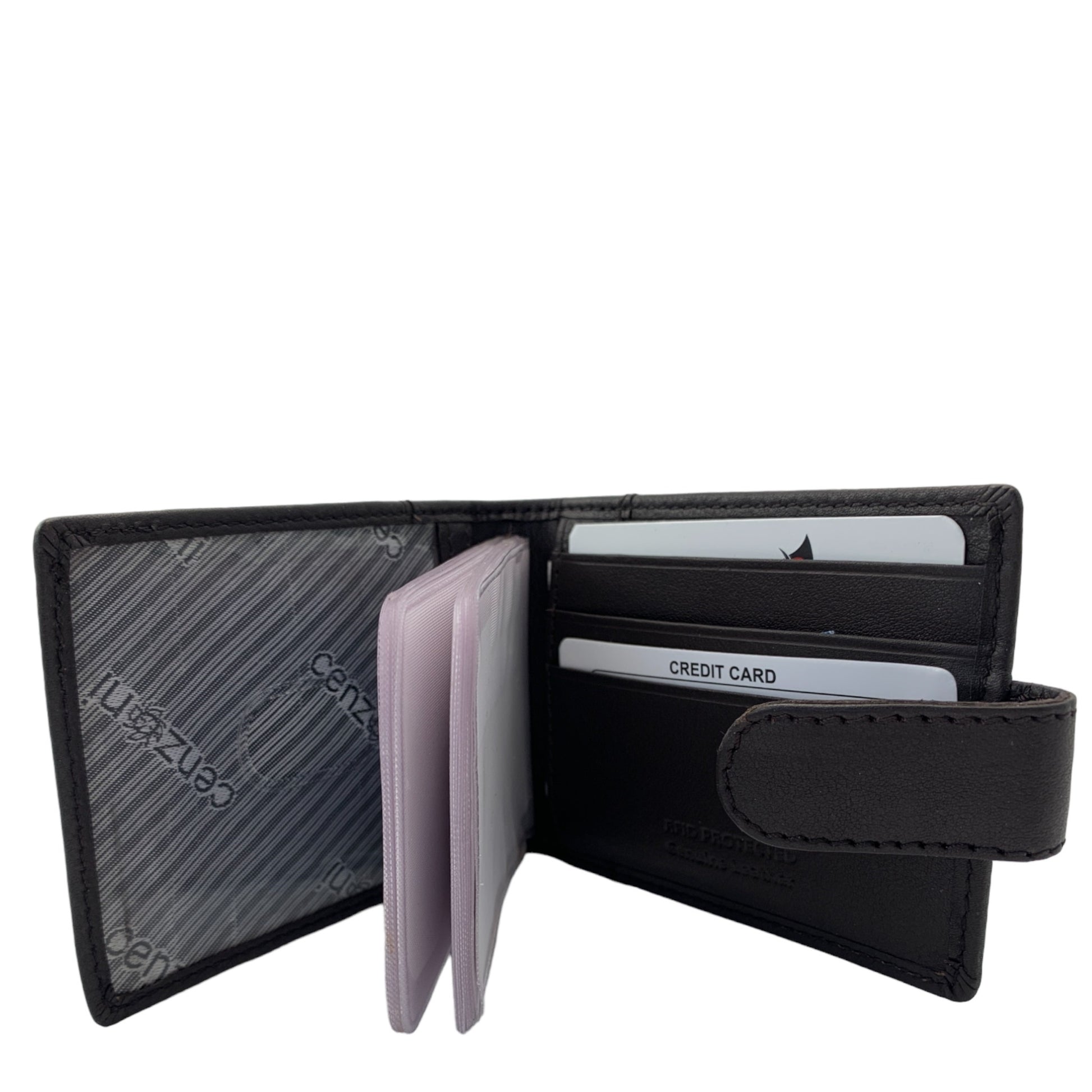 Brown-black leather card wallet inside view