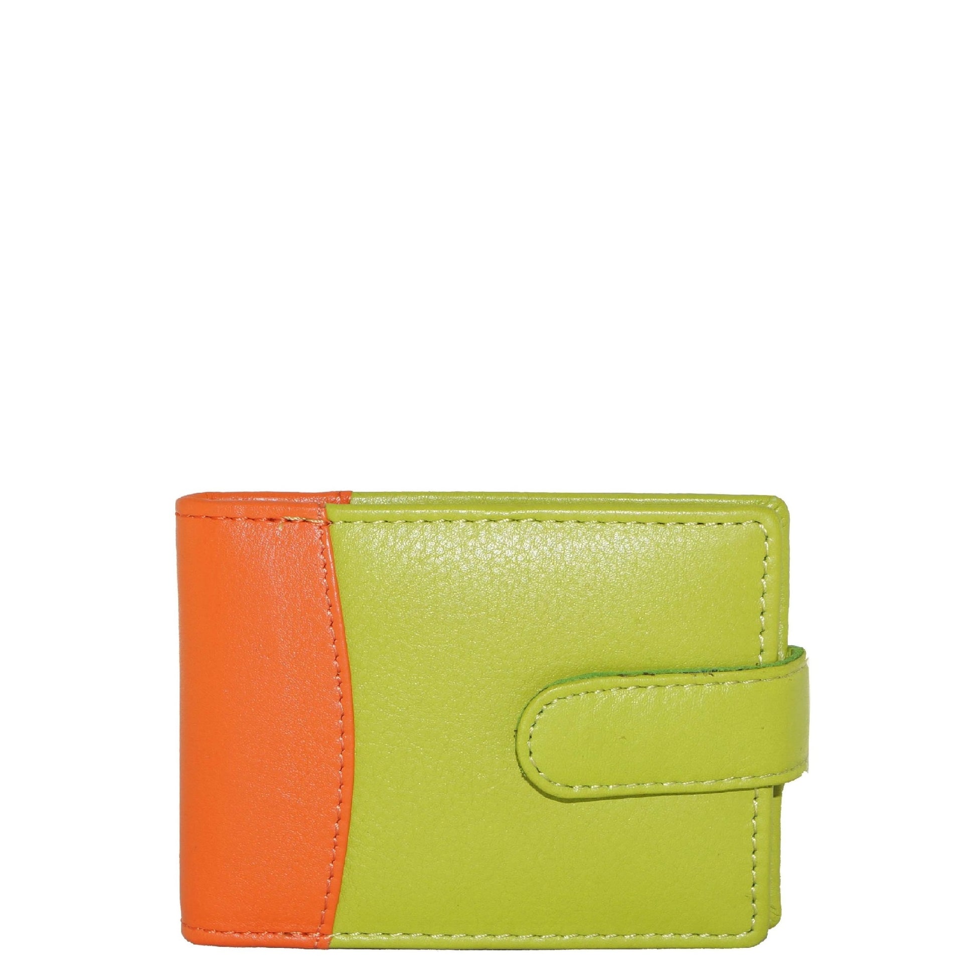 Green-orange leather card wallet frontside