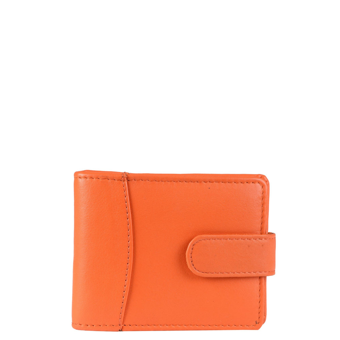 Orange genuine leather RFID card holder wallet front view