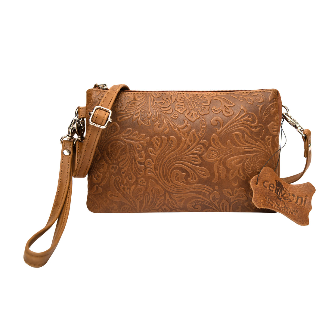 Tan leather small women's crossbody bag front view