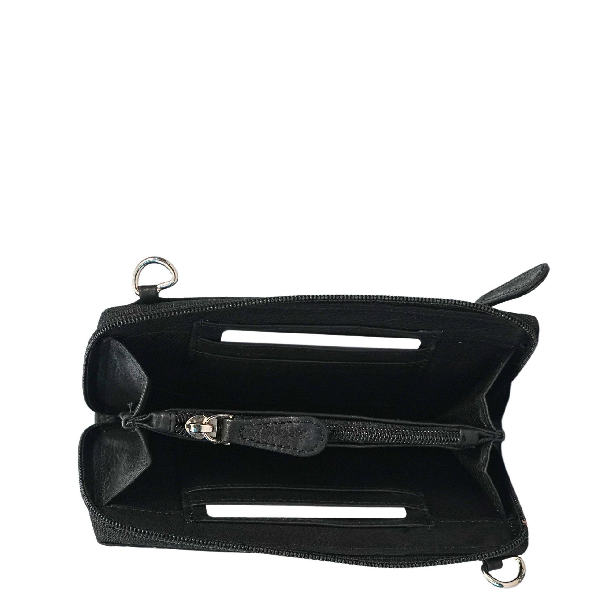 Black small crossbody bag inside view