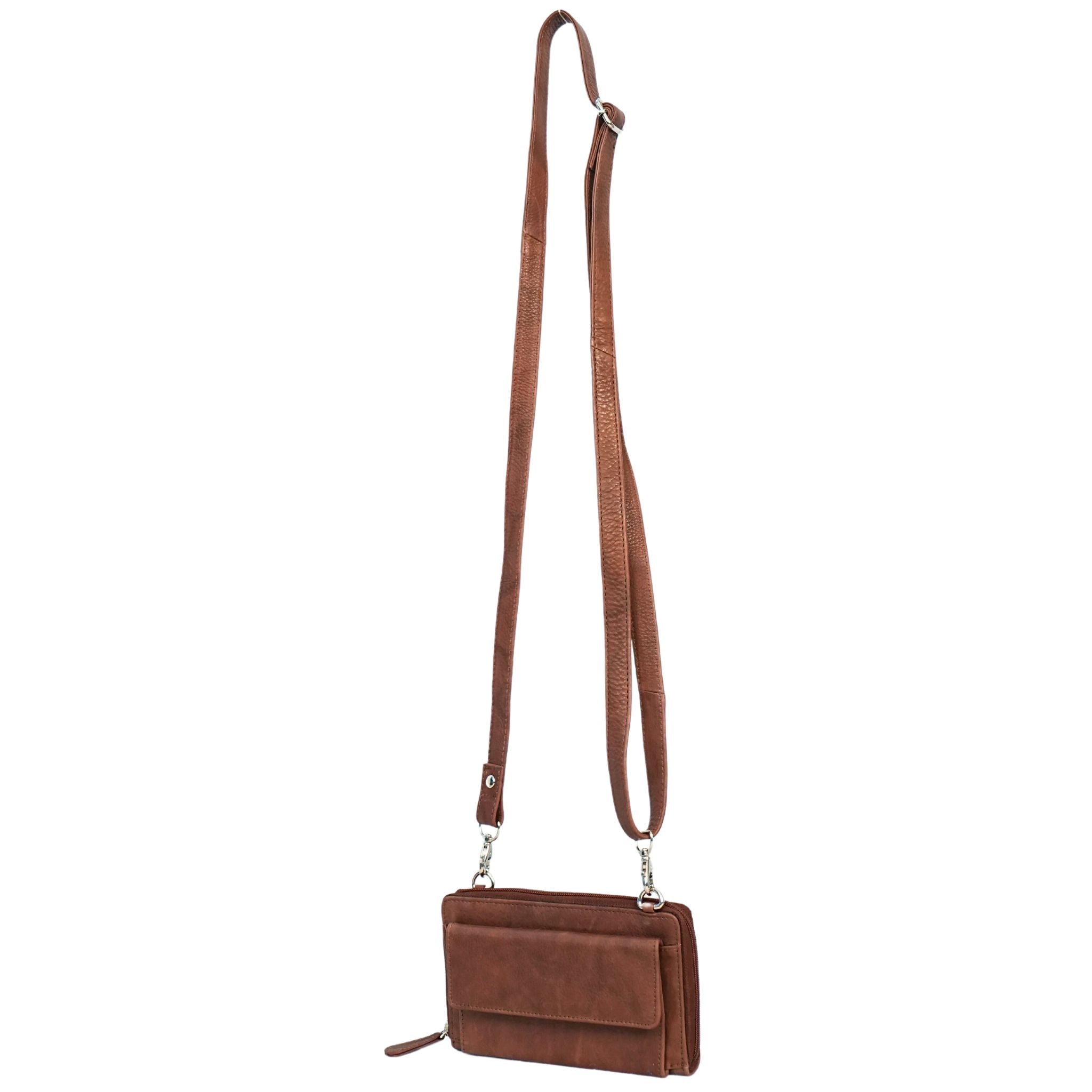 Brown small crossbody bag full view with straps