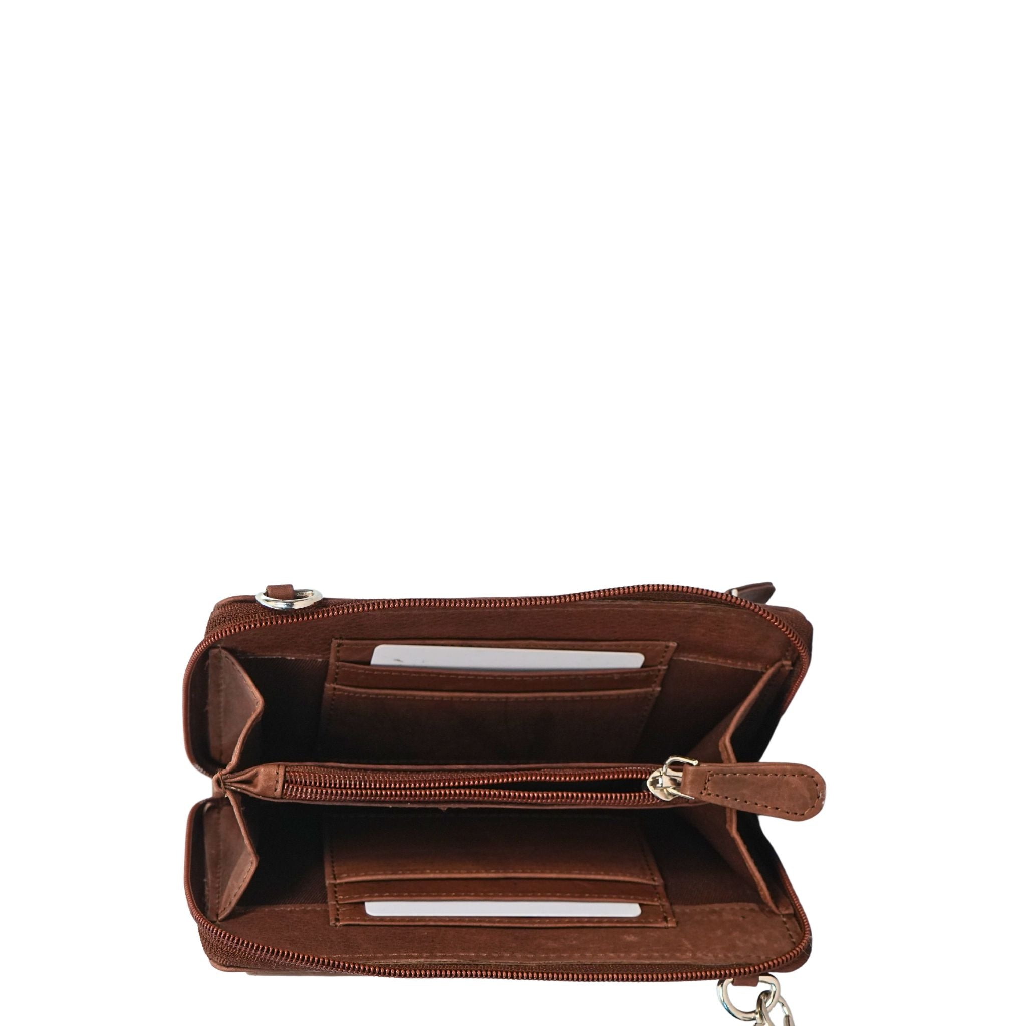 Brown small crossbody bag inside view