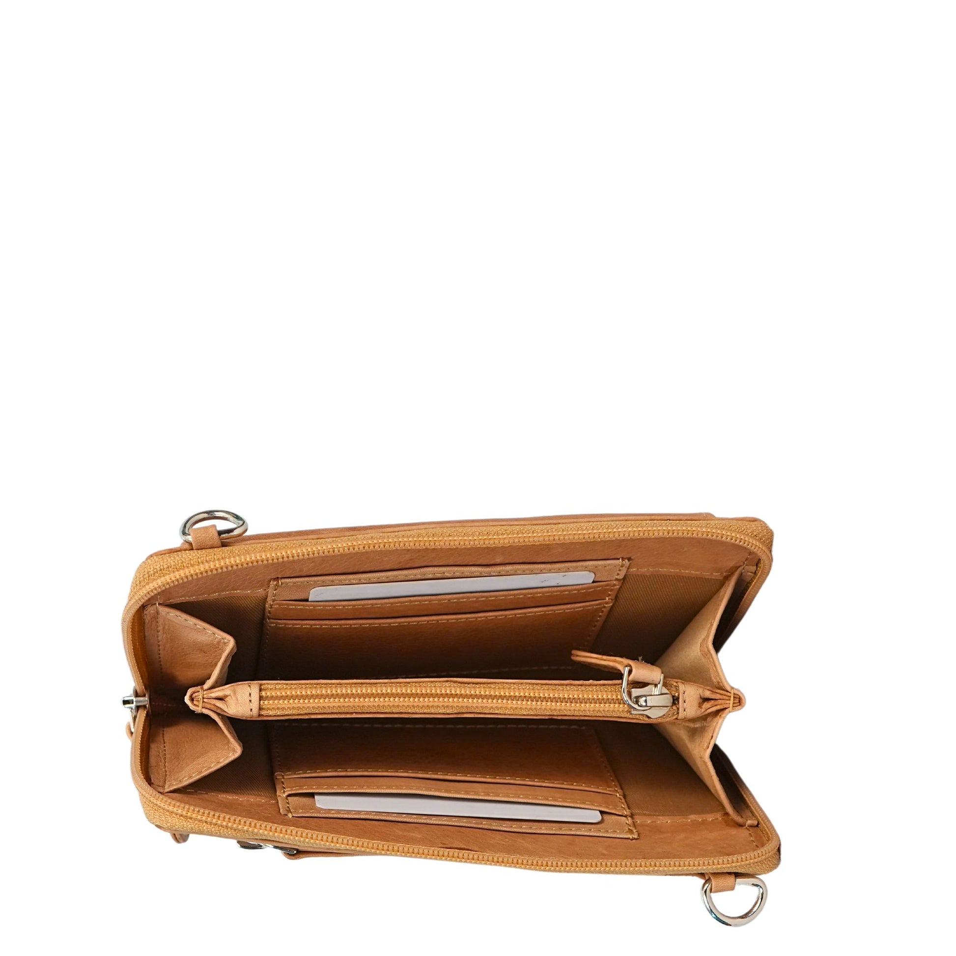 Camel small crossbody straps inside view