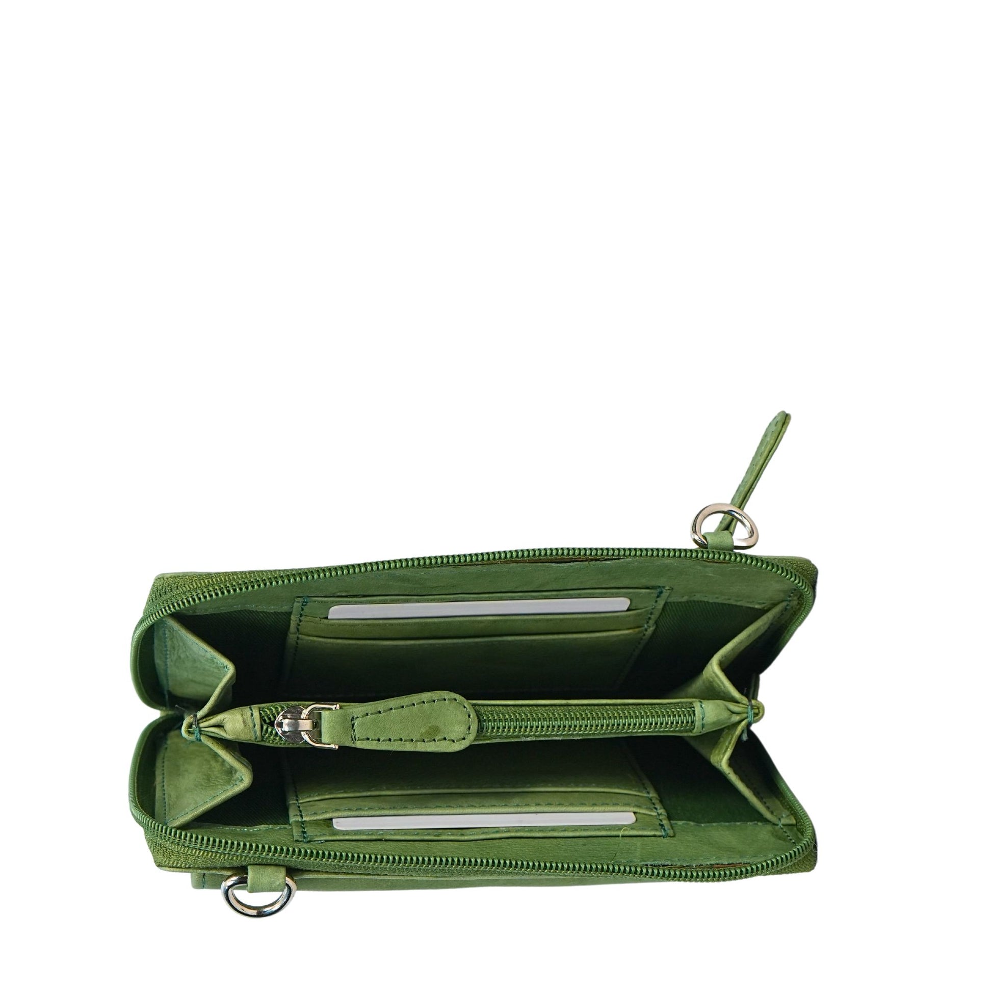 Green small crossbody bag inside view