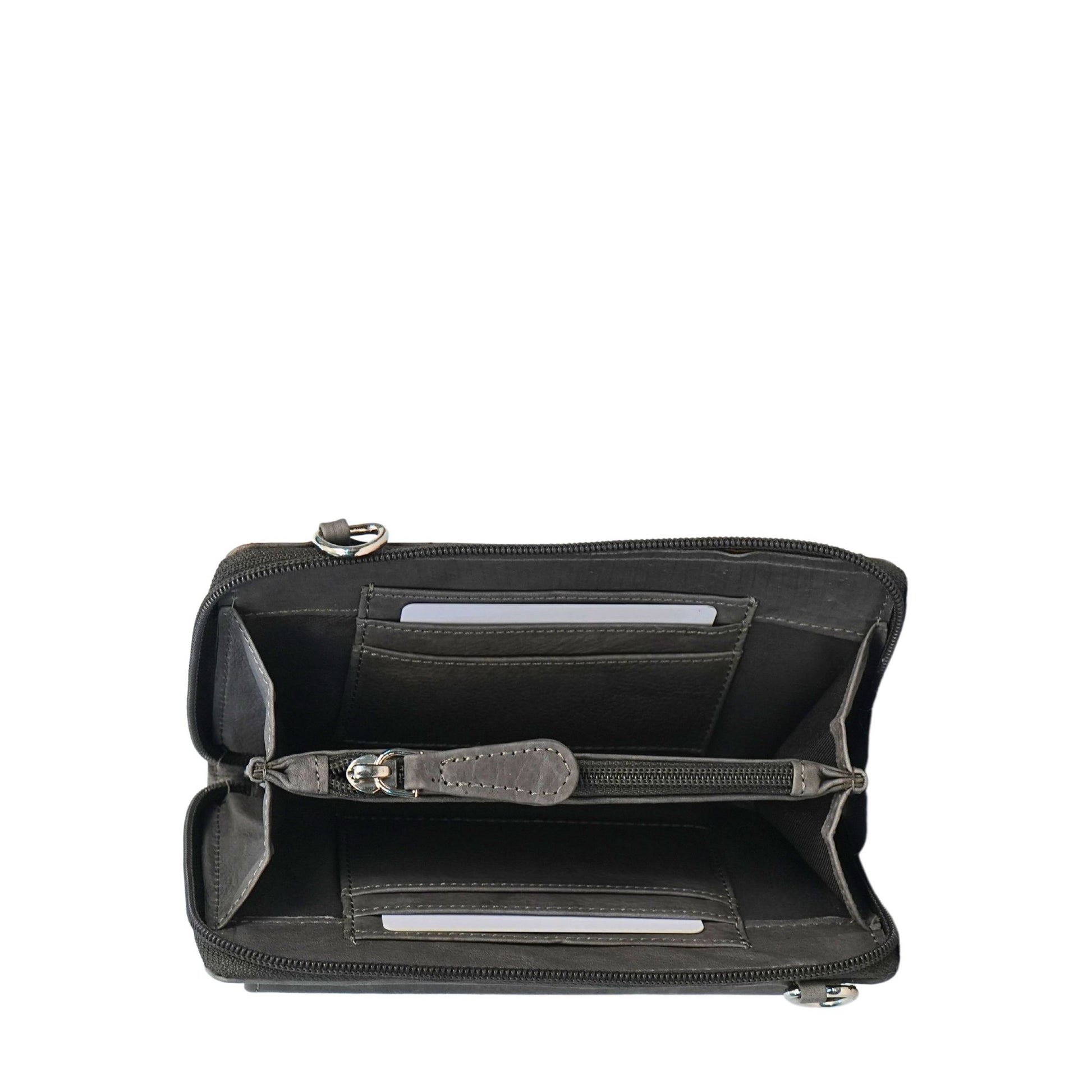 Grey small crossbody bag inside view