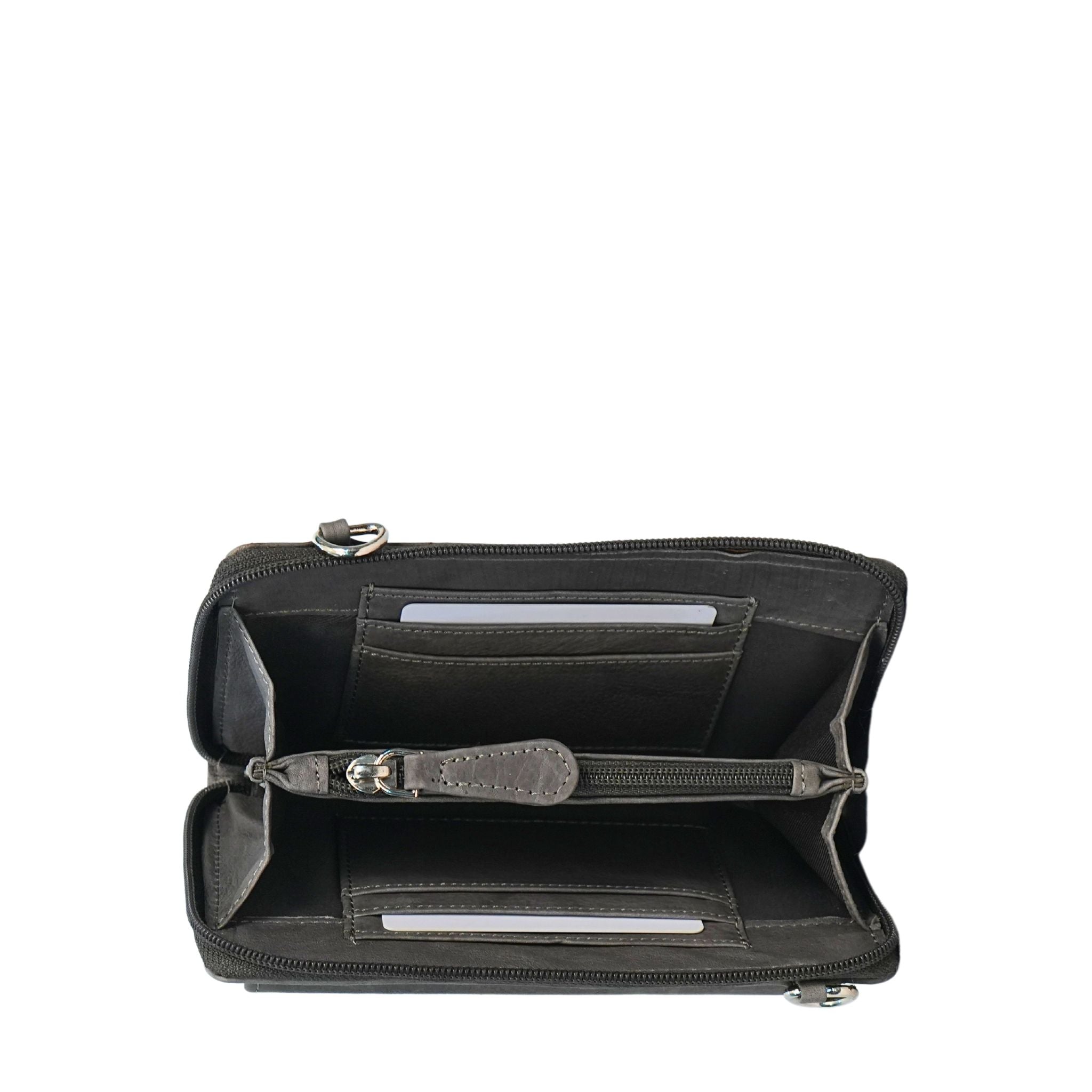 Grey small crossbody bag inside view