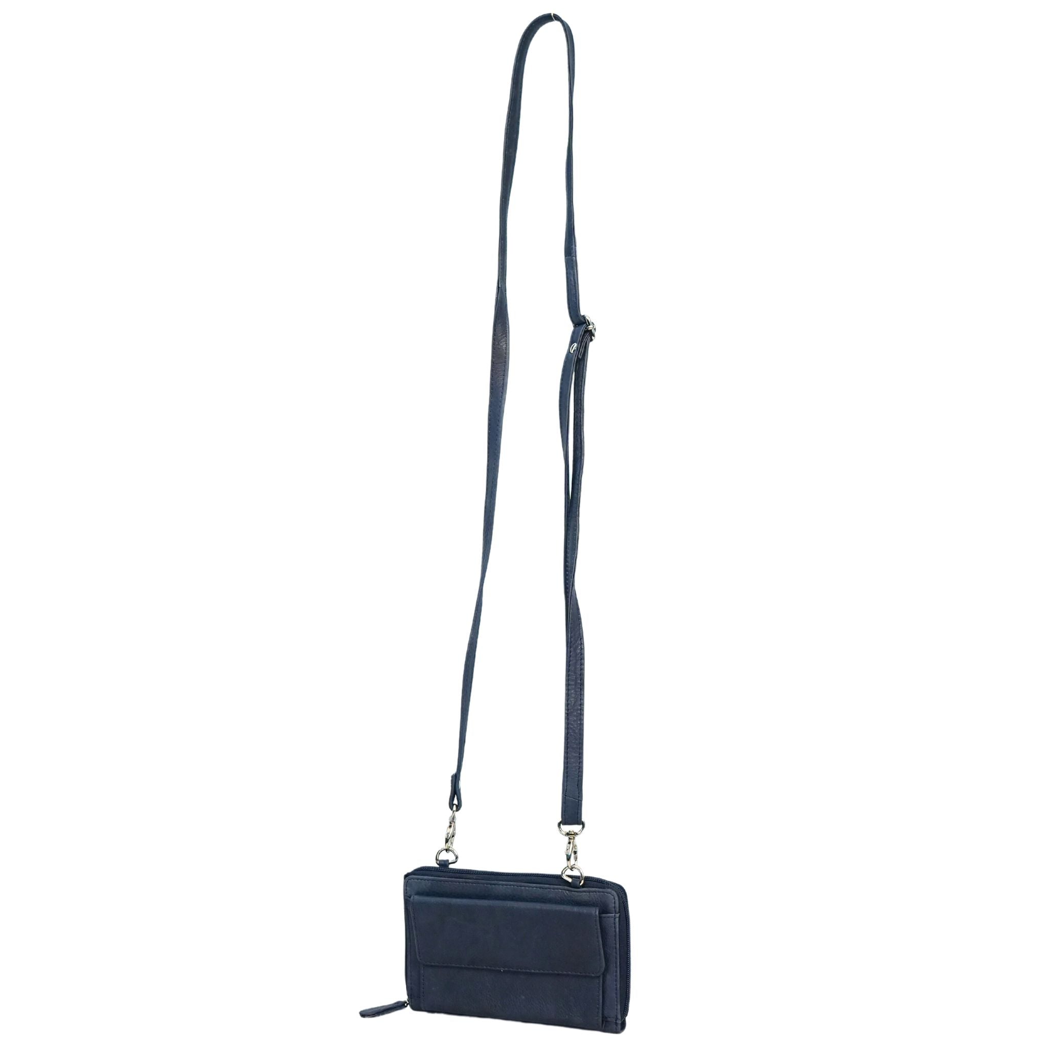 Navy small crossbody bag full view with straps