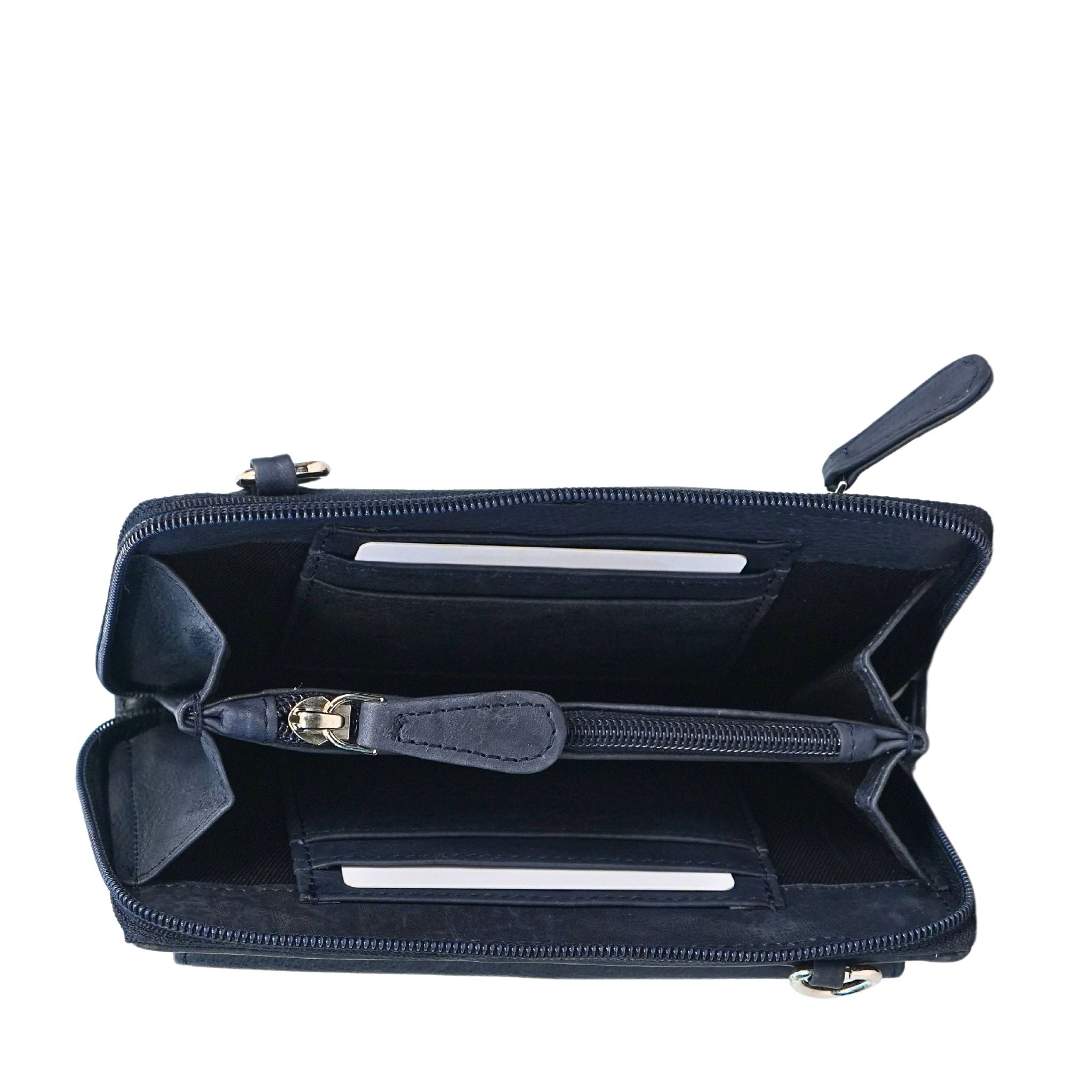 Navy small crossbody bag inside view