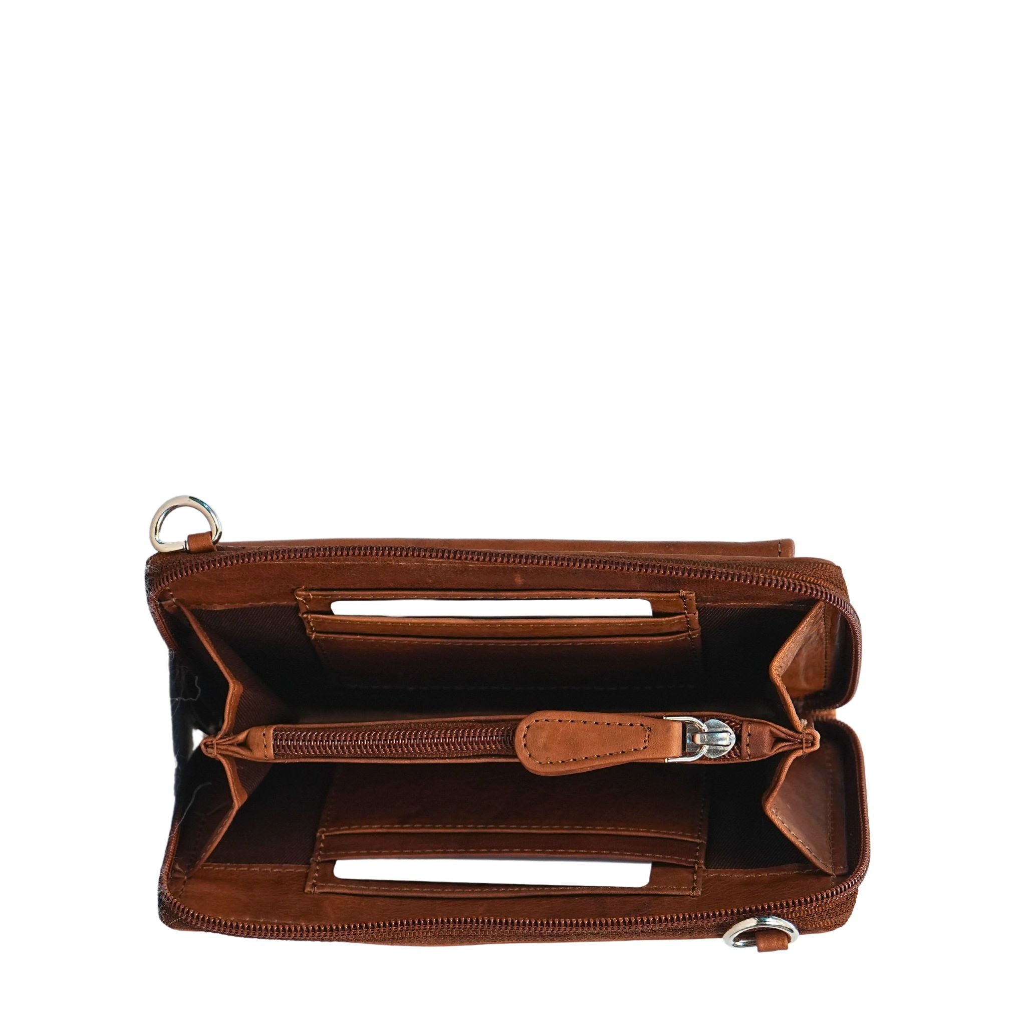 Tan small crossbody bag inside view