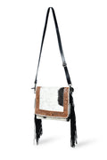 Black tooled leather bag angle view