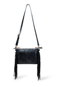 Black tooled leather bag back view