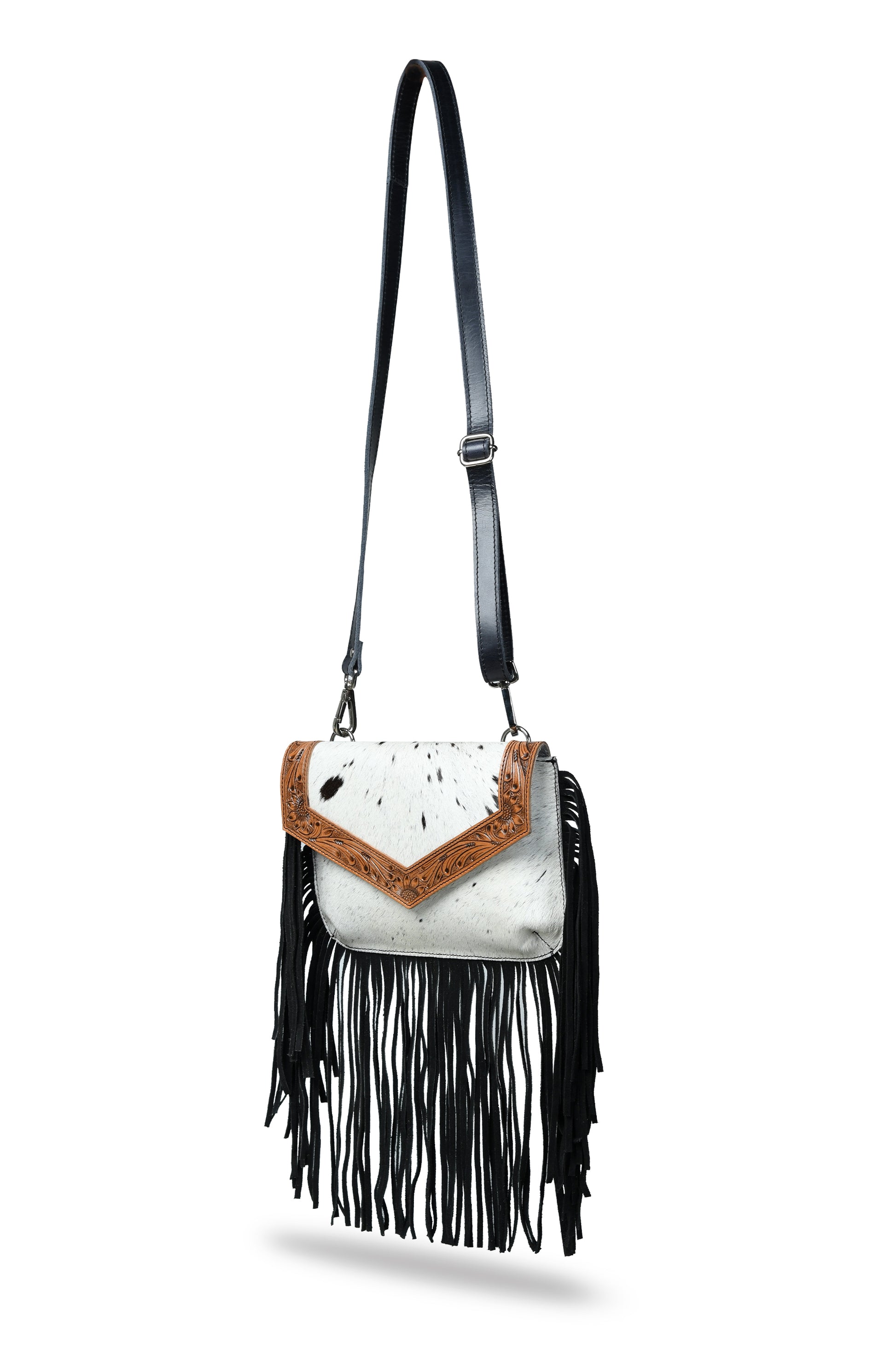  Black cowhide crossbody bag angle view