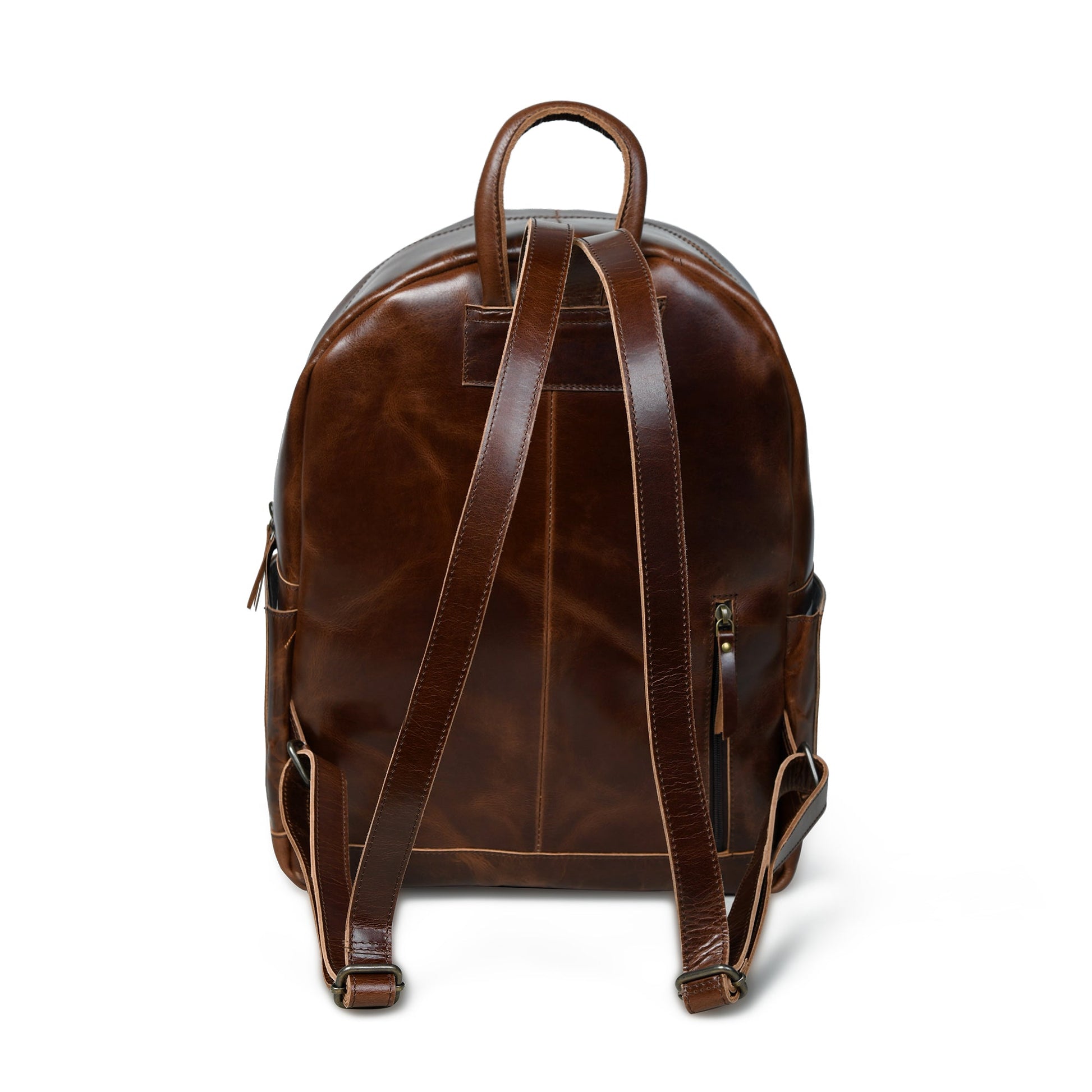 Brown backpack back view