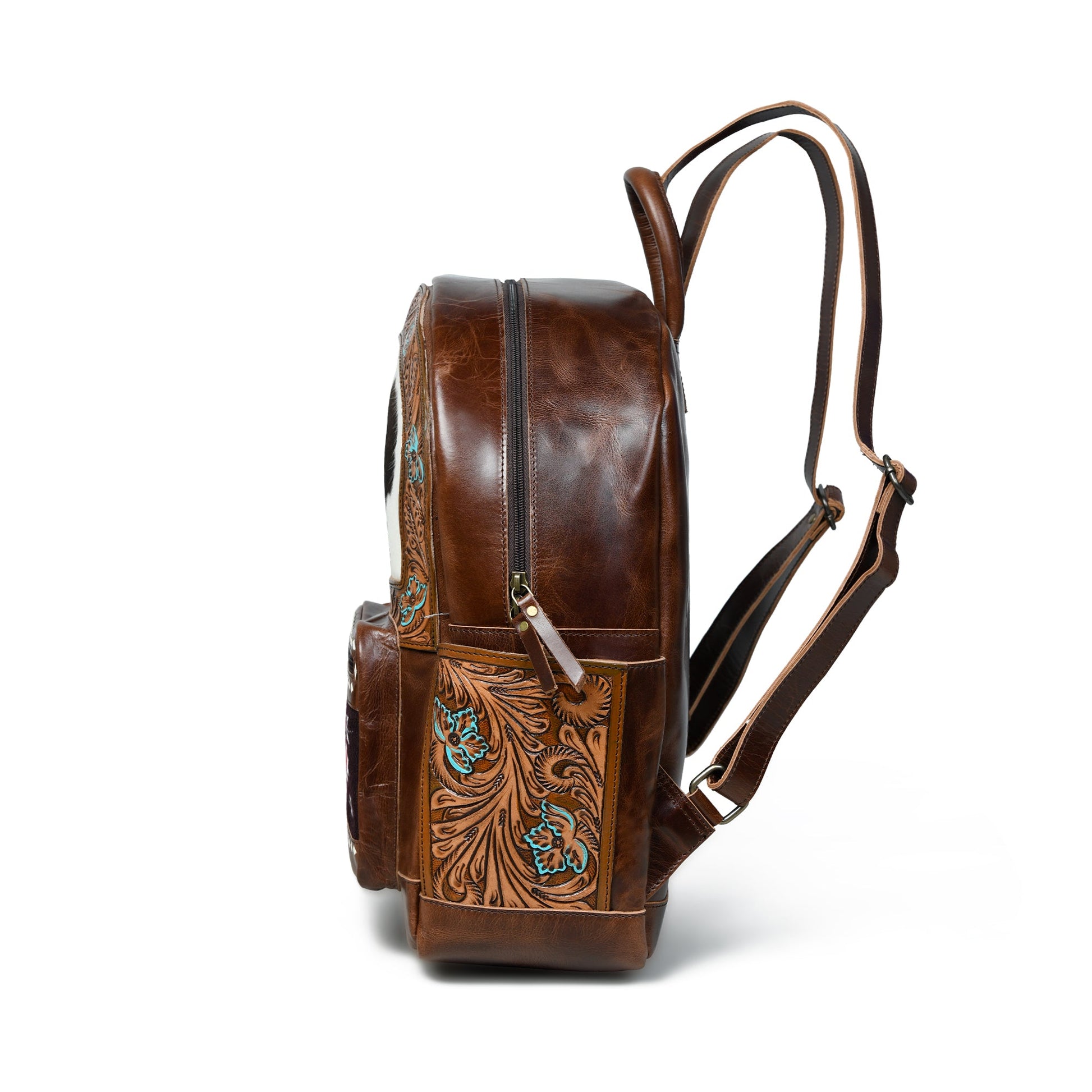 Brown backpack side view