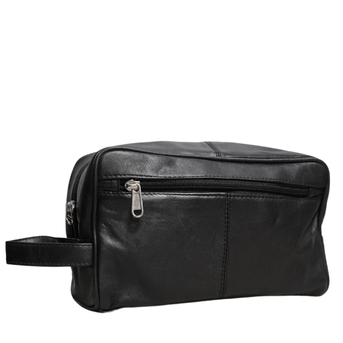  Black Leather Toiletry Bag Angle View