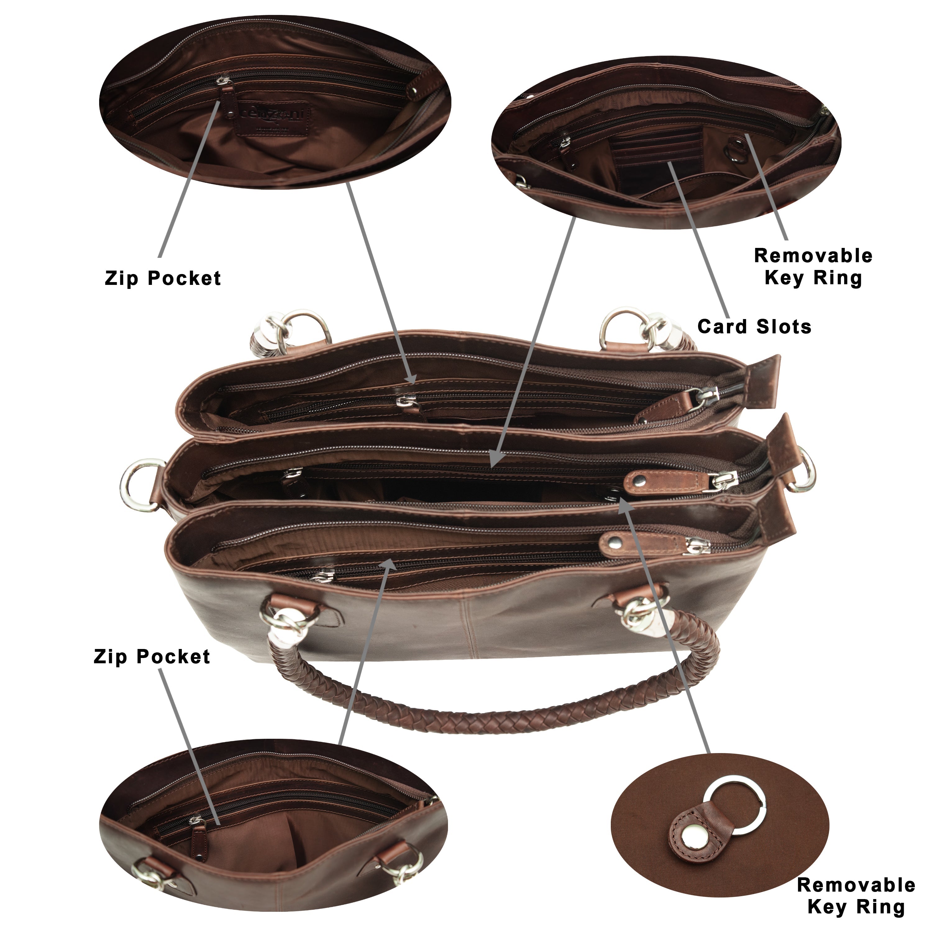 Brown Cenzoni Shoulder Bag  inside view
