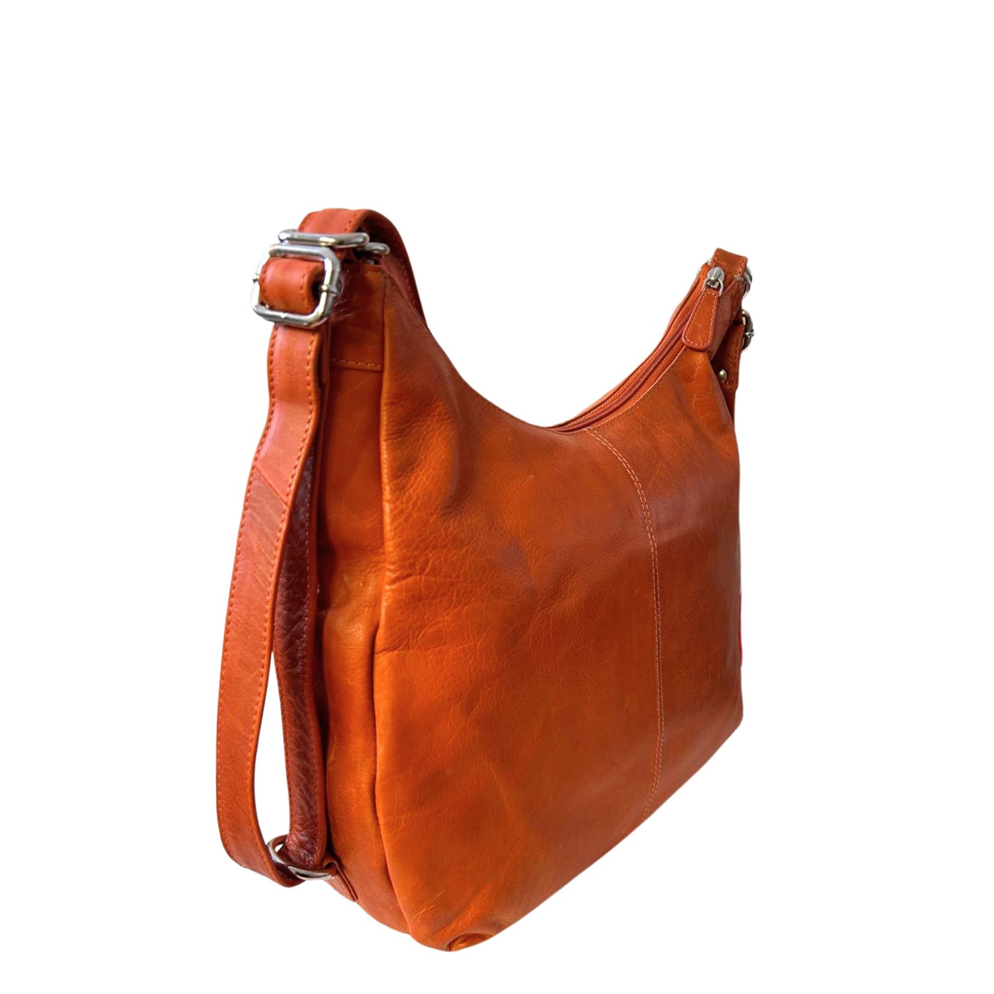 Orange shoulder bag convertible backpack side view