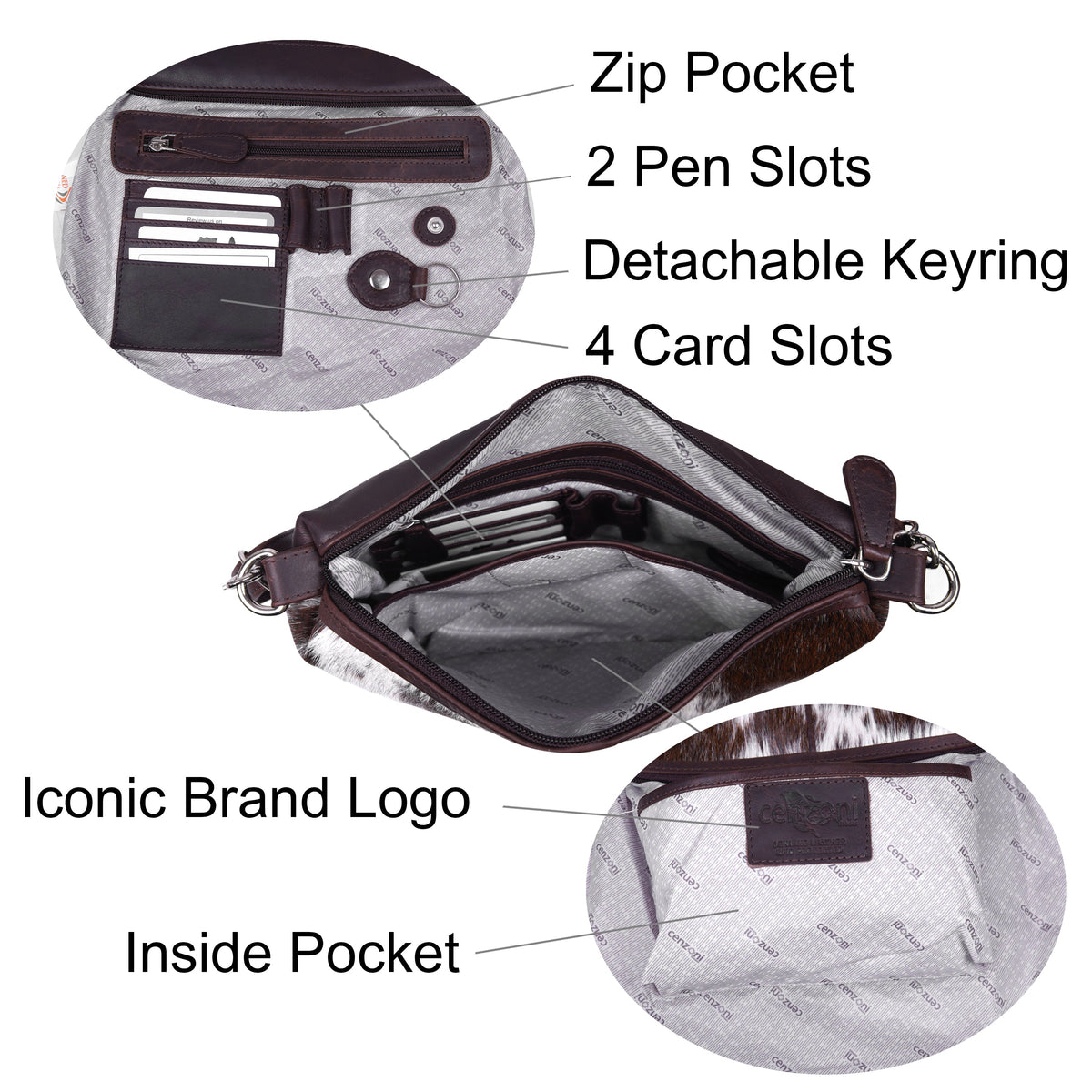 Cenzoni Fashions - Cowhide Crossbody Bag - OPH830