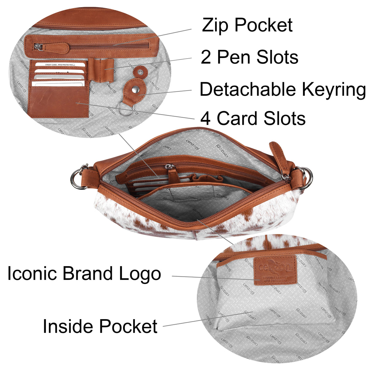 Cenzoni Fashions - Cowhide Crossbody Bag - OPH830