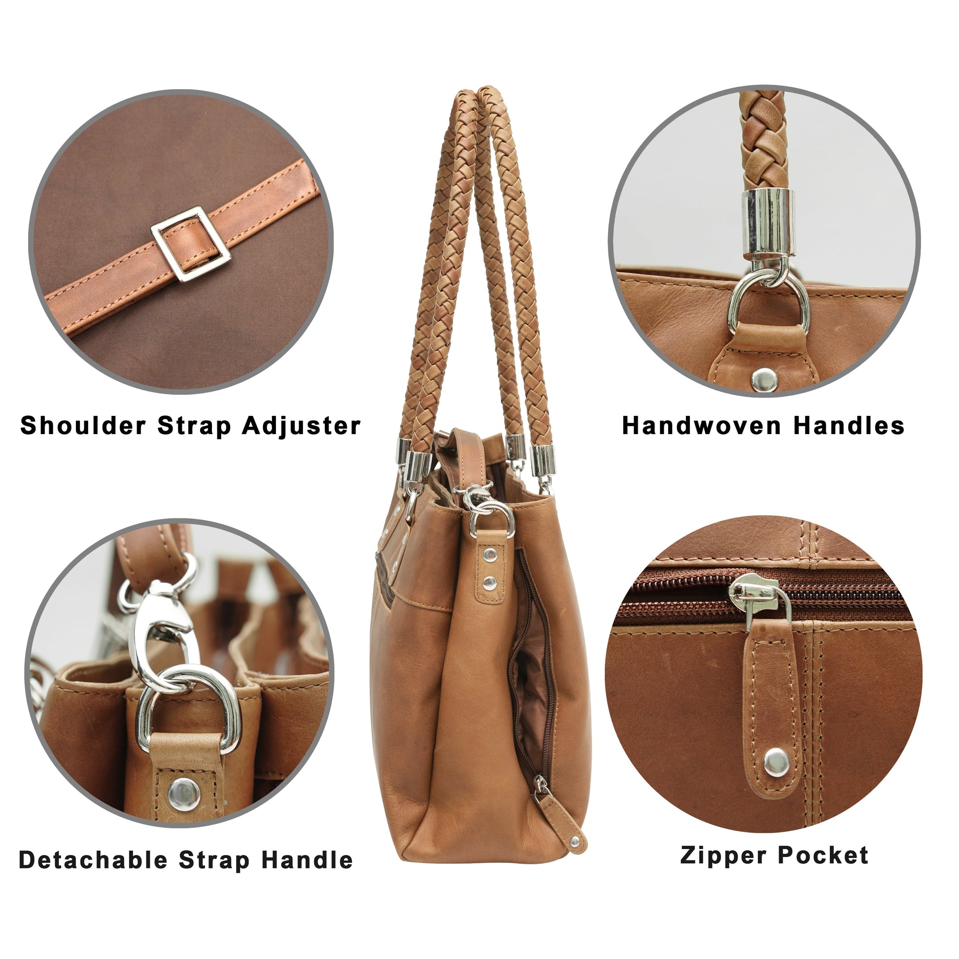 Cenzoni Tan genuine leather crossbody and shoulder bag – features view