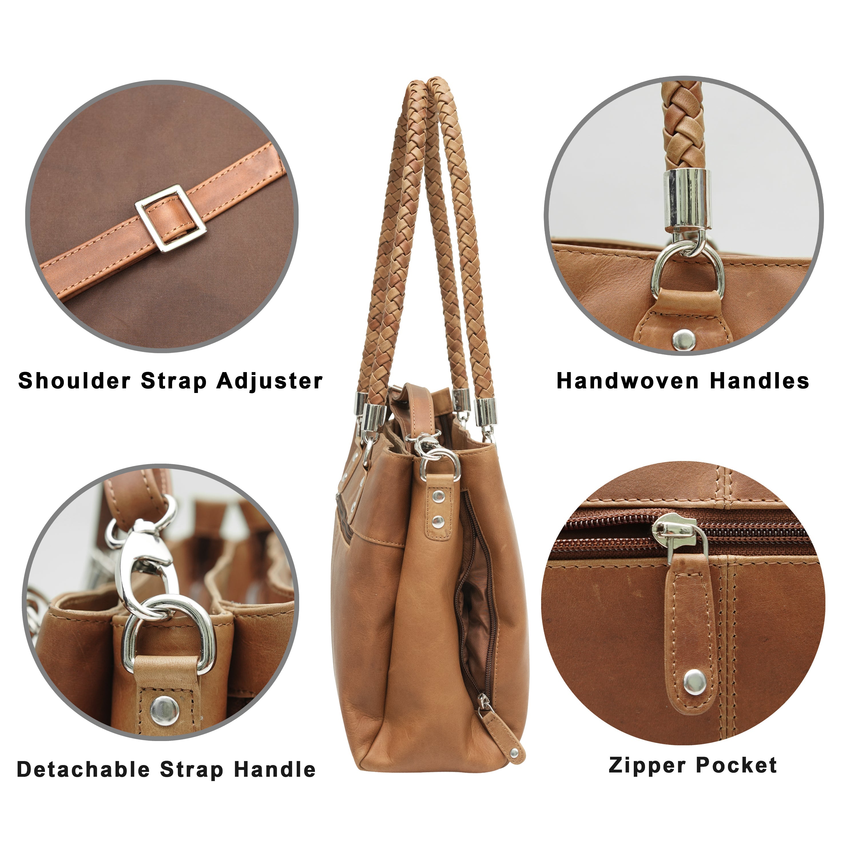 Cenzoni Tan genuine leather crossbody and shoulder bag – features view